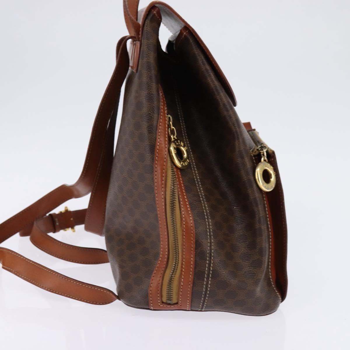 CELINE Macadam Canvas Backpack PVC Leather Brown Gold Auth 141097