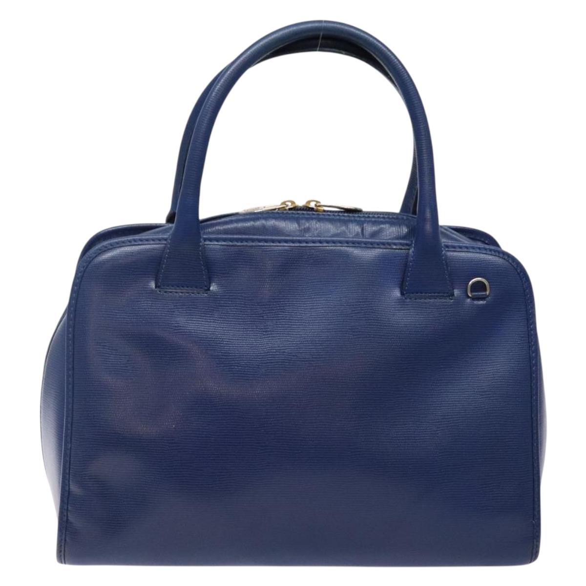 CELINE Hand Bag Leather Blue Gold Auth 141098