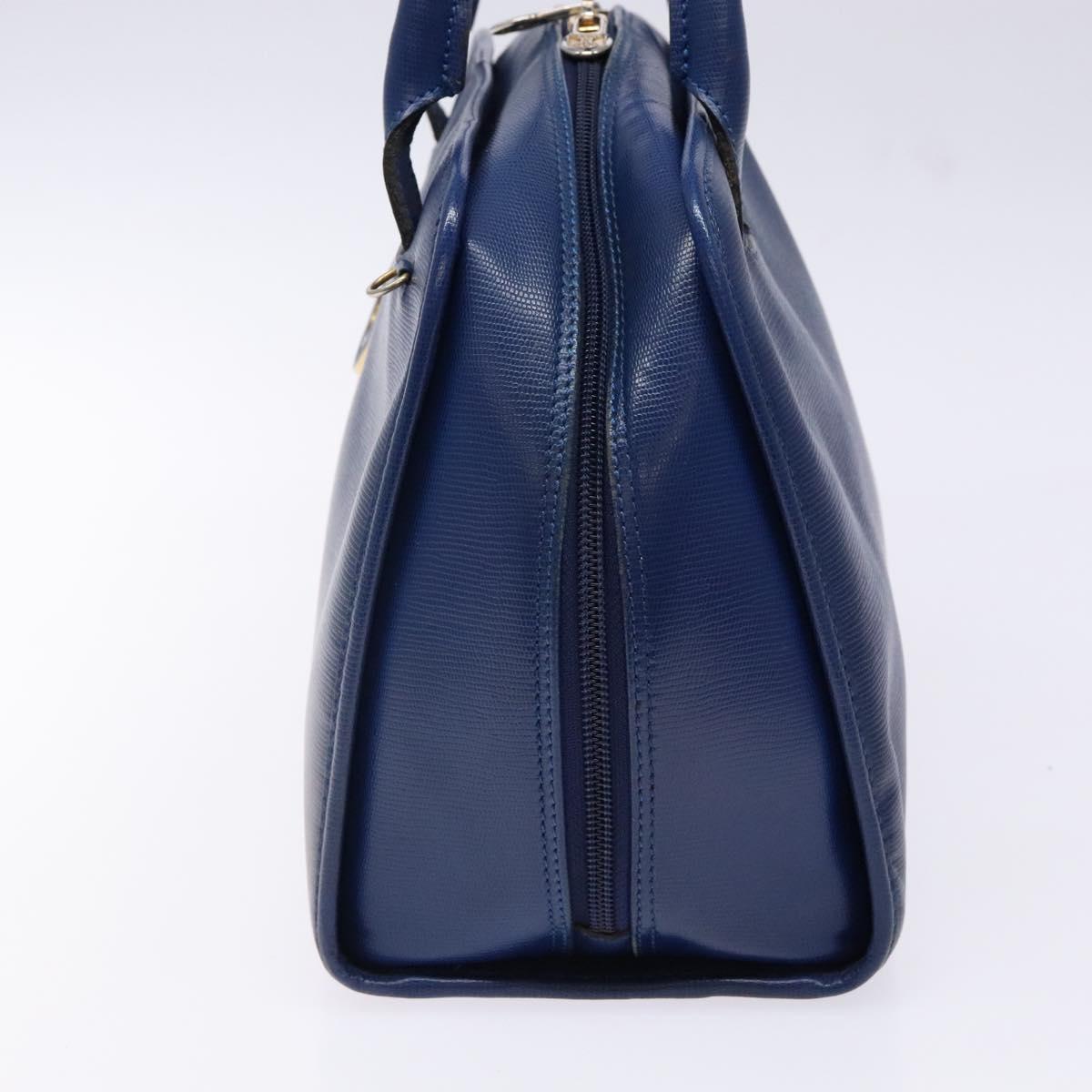 CELINE Hand Bag Leather Blue Gold Auth 141098