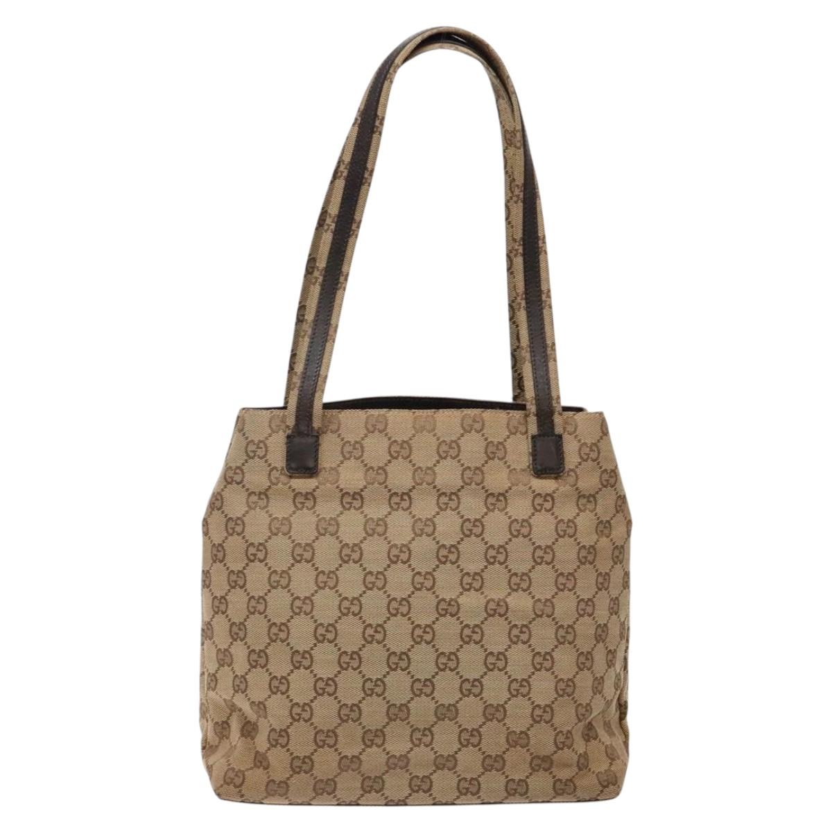 GUCCI GG Canvas Shoulder Bag Beige Silver 002 1076 Auth 141101