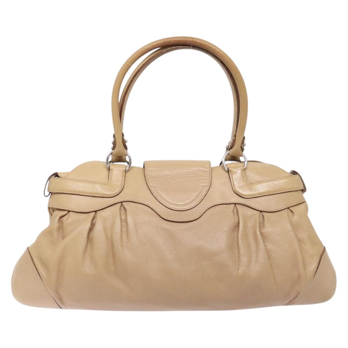 Salvatore Ferragamo Gancini Hand Bag Leather Beige Silver Auth 141104