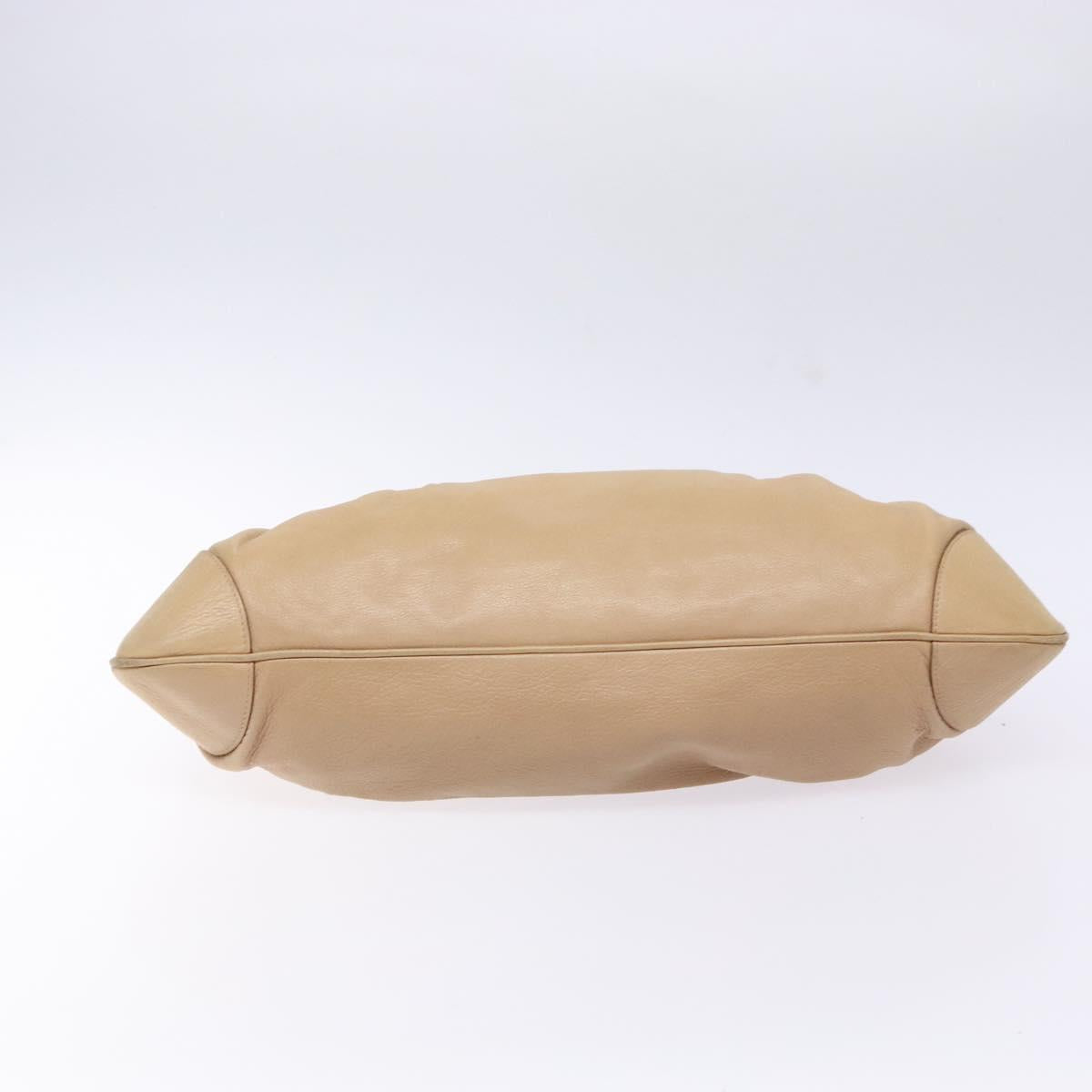 Salvatore Ferragamo Gancini Hand Bag Leather Beige Silver Auth 141104