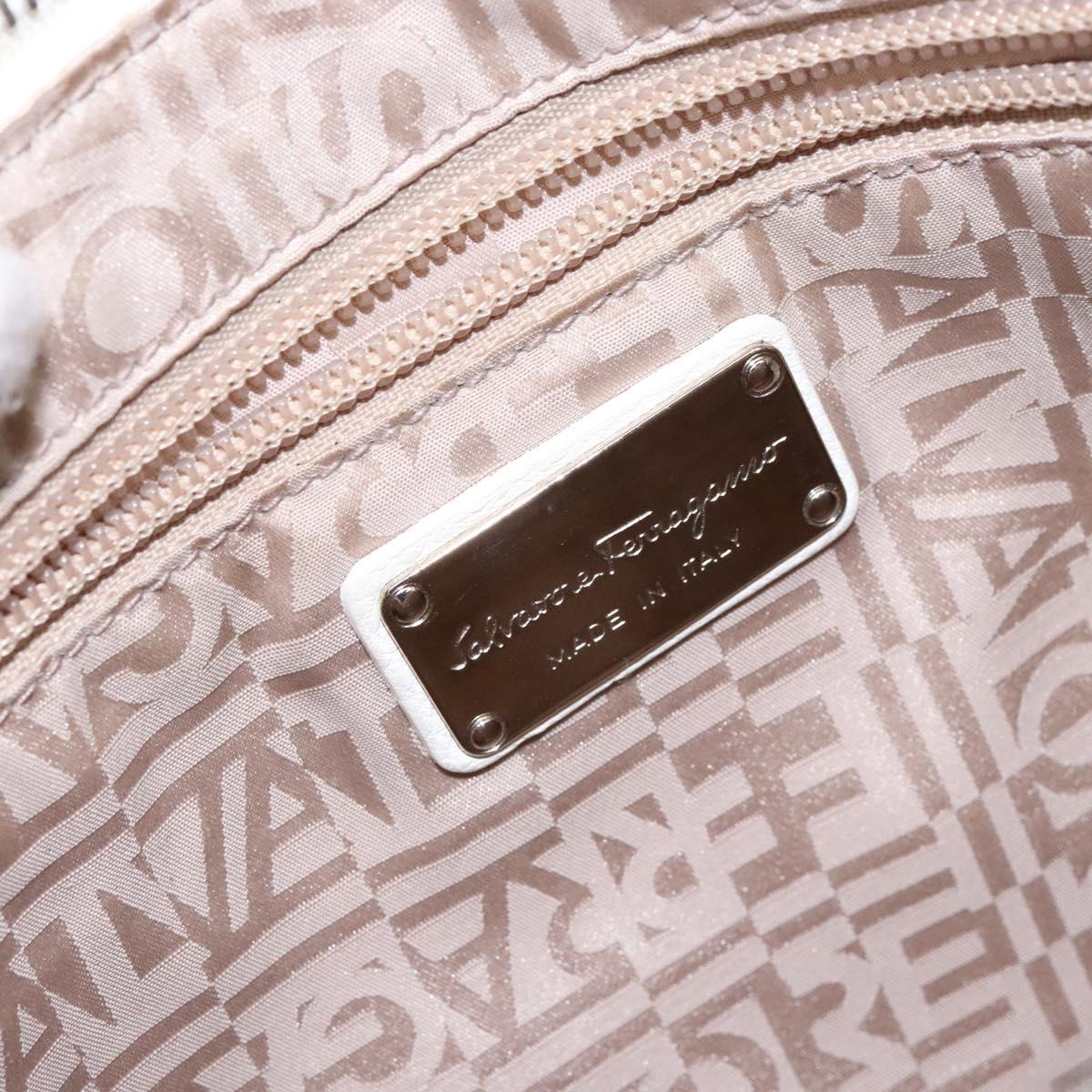 Salvatore Ferragamo Gancini Shoulder Bag Leather White Silver Auth 141105