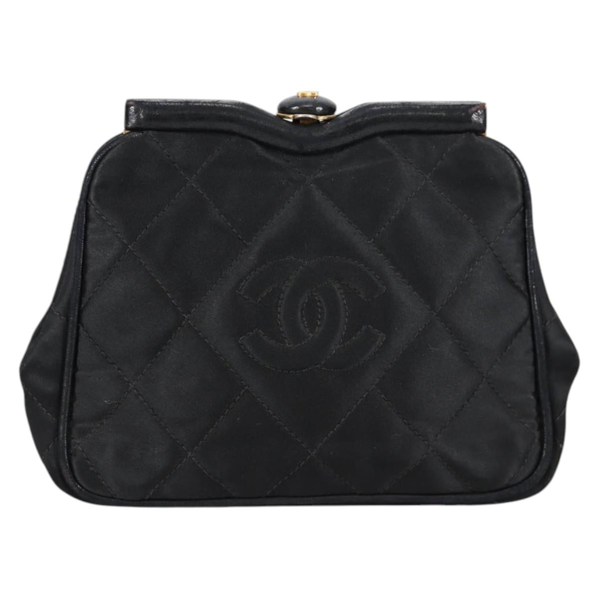 CHANEL Matelasse Waist Bag Satin Black Gold CC Auth 141135V