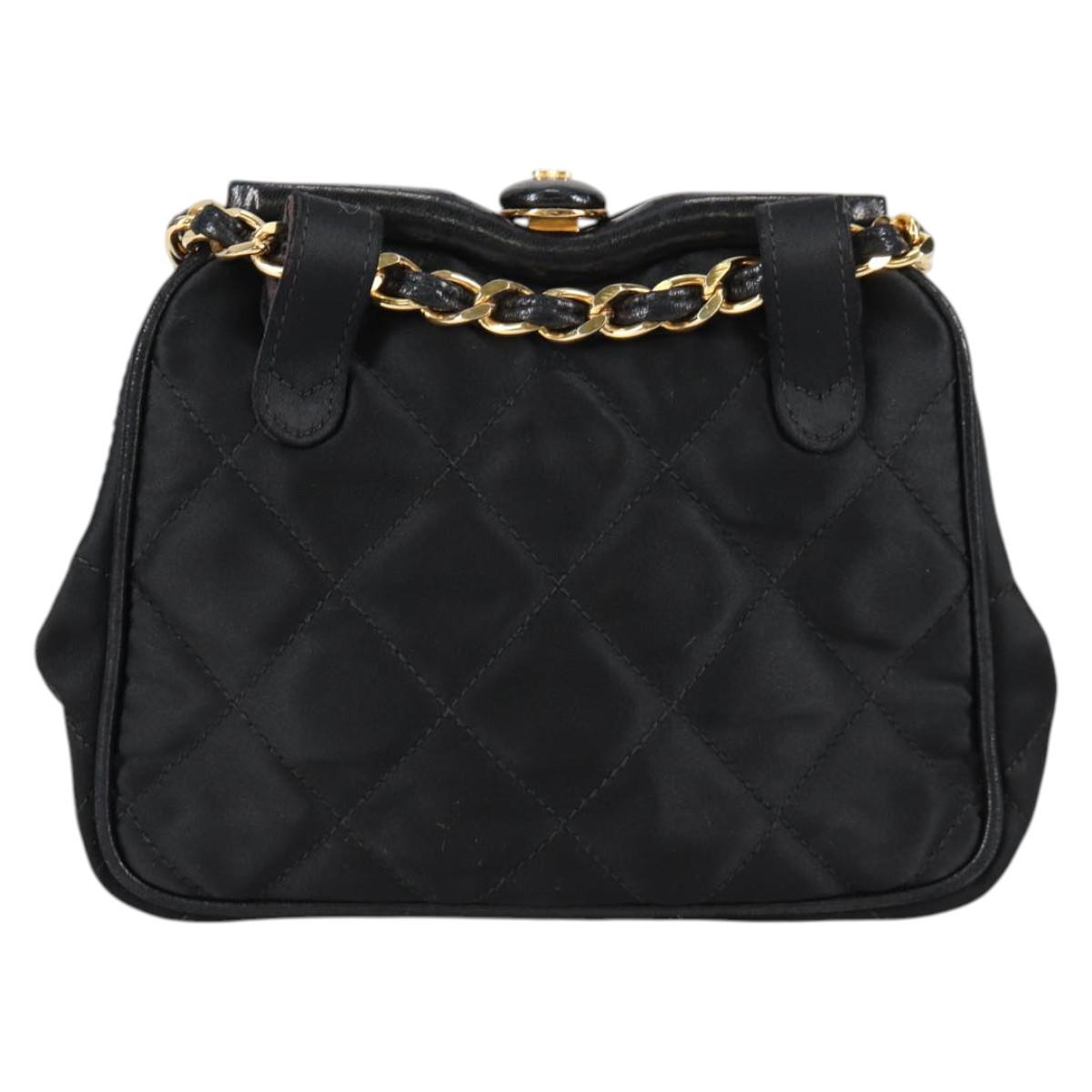 CHANEL Matelasse Waist Bag Satin Black Gold CC Auth 141135V
