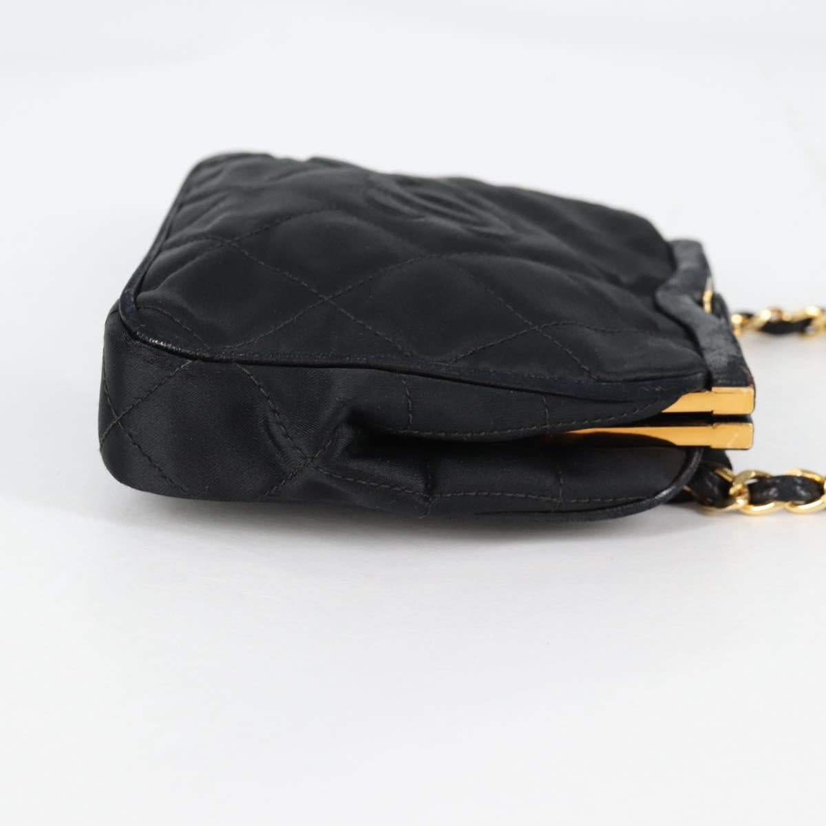 CHANEL Matelasse Waist Bag Satin Black Gold CC Auth 141135V