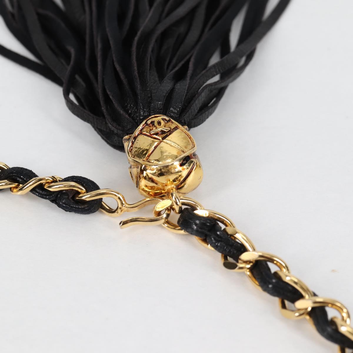 CHANEL Matelasse Waist Bag Satin Black Gold CC Auth 141135V