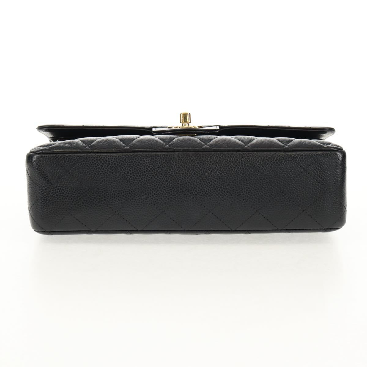 CHANEL Matelasse 25 Double Flap Chain Bag Caviar Skin Black Gold CC Auth 141138M