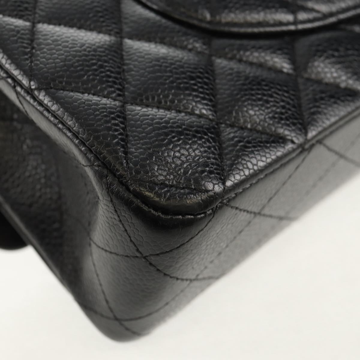 CHANEL Matelasse 25 Double Flap Chain Bag Caviar Skin Black Gold CC Auth 141138M