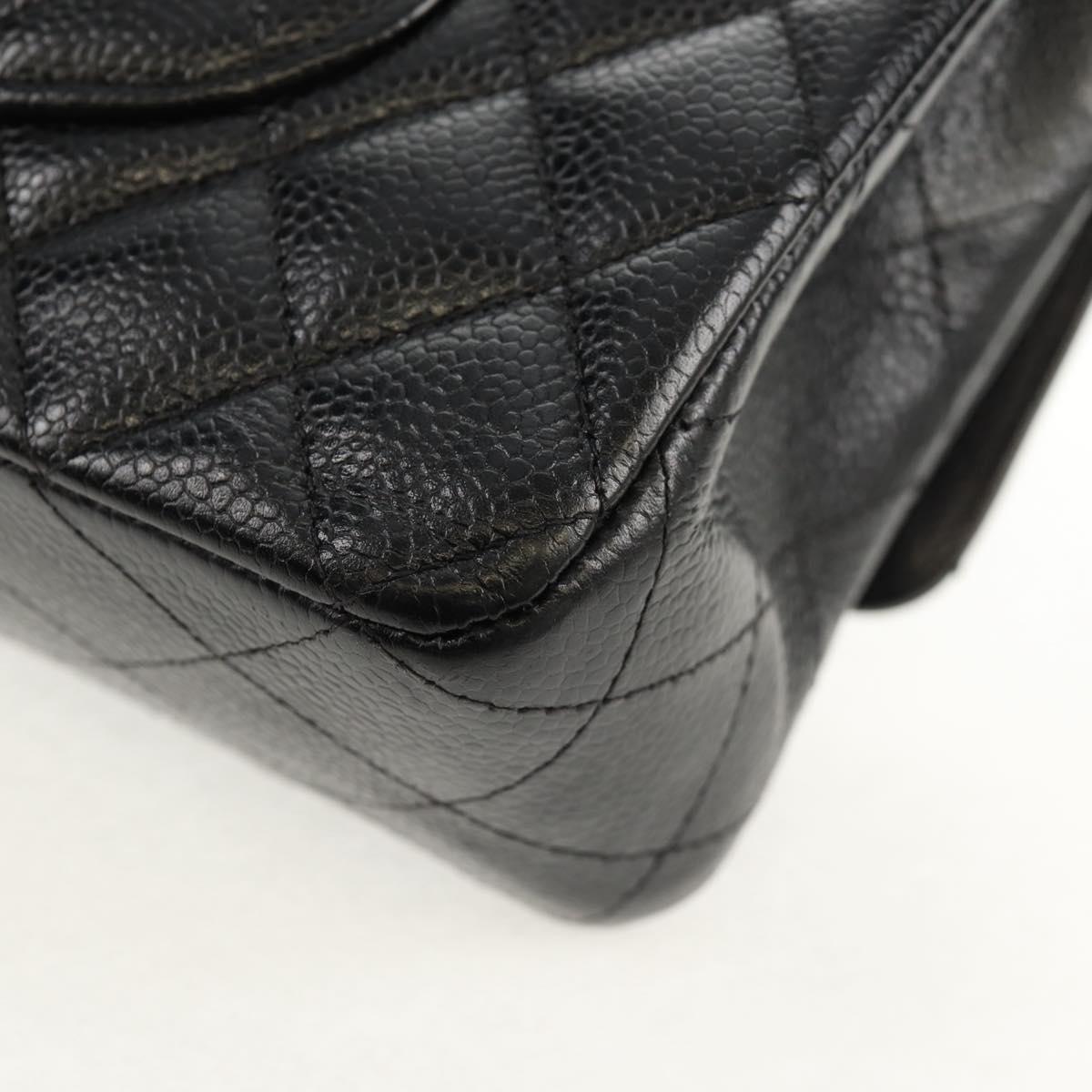 CHANEL Matelasse 25 Double Flap Chain Bag Caviar Skin Black Gold CC Auth 141138M