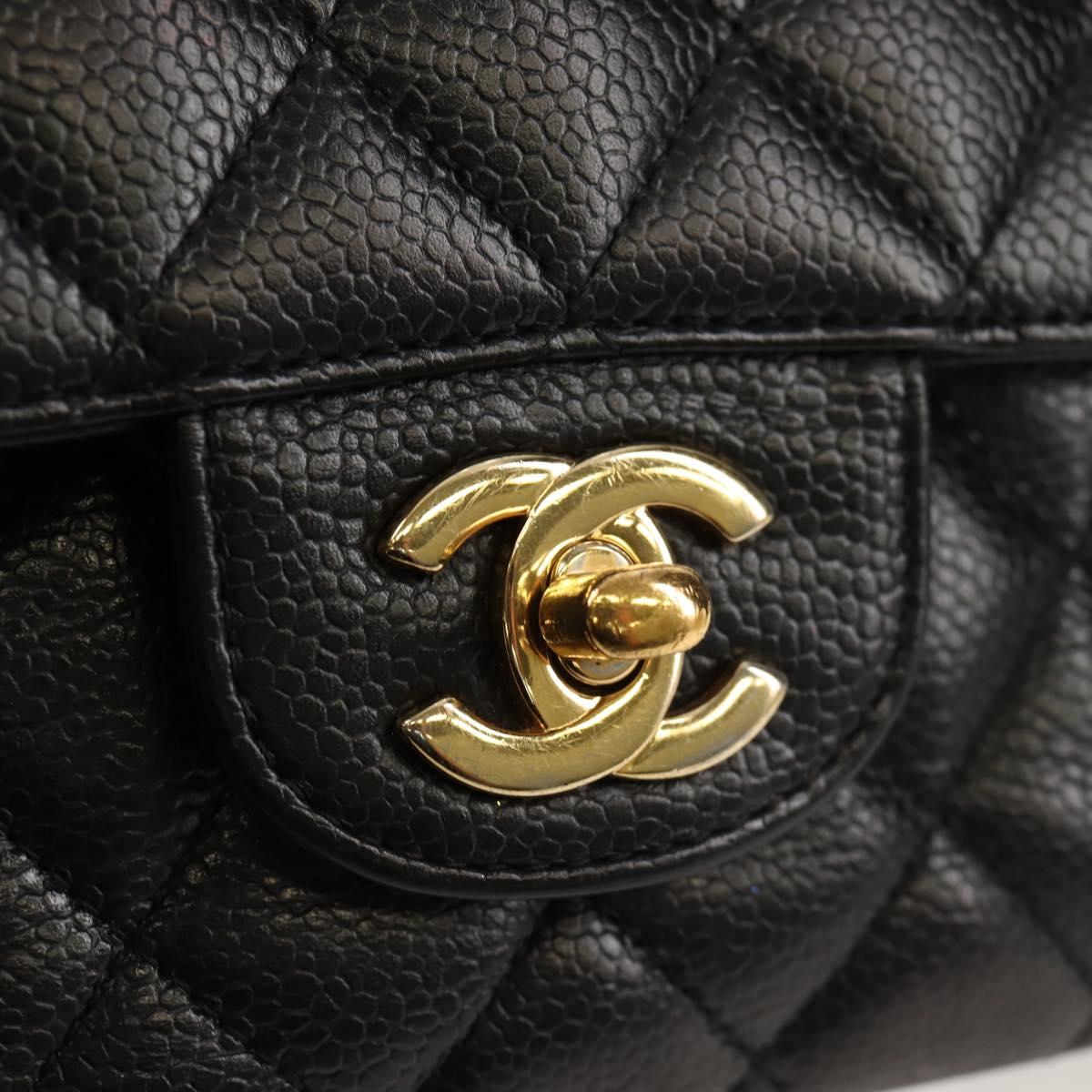 CHANEL Matelasse 25 Double Flap Chain Bag Caviar Skin Black Gold CC Auth 141138M