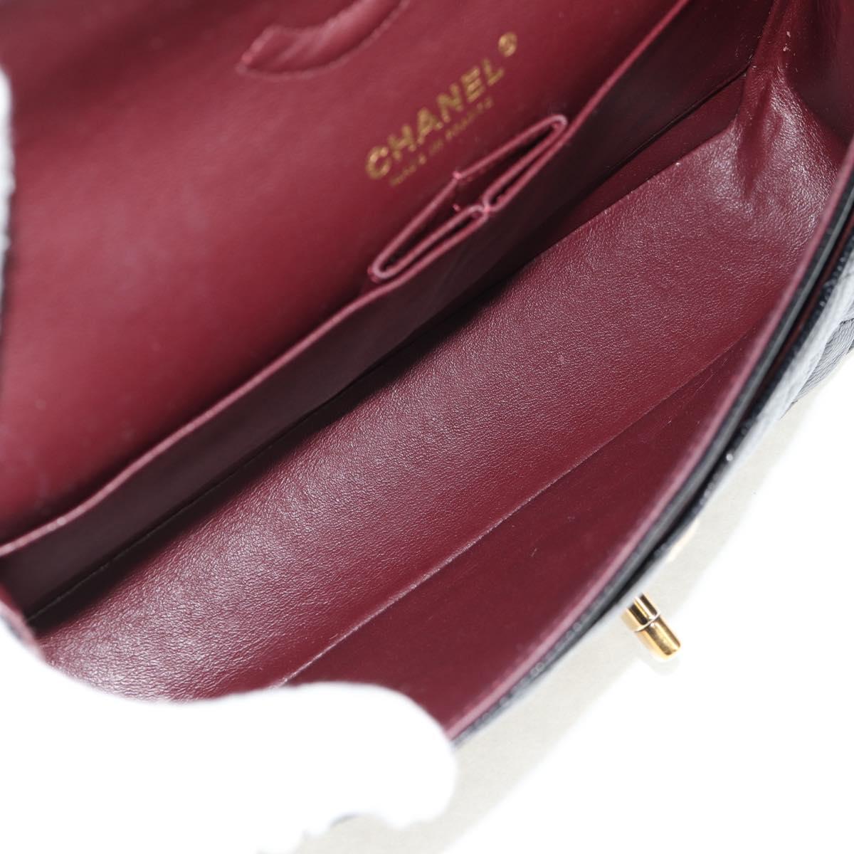 CHANEL Matelasse 25 Double Flap Chain Bag Caviar Skin Black Gold CC Auth 141138M