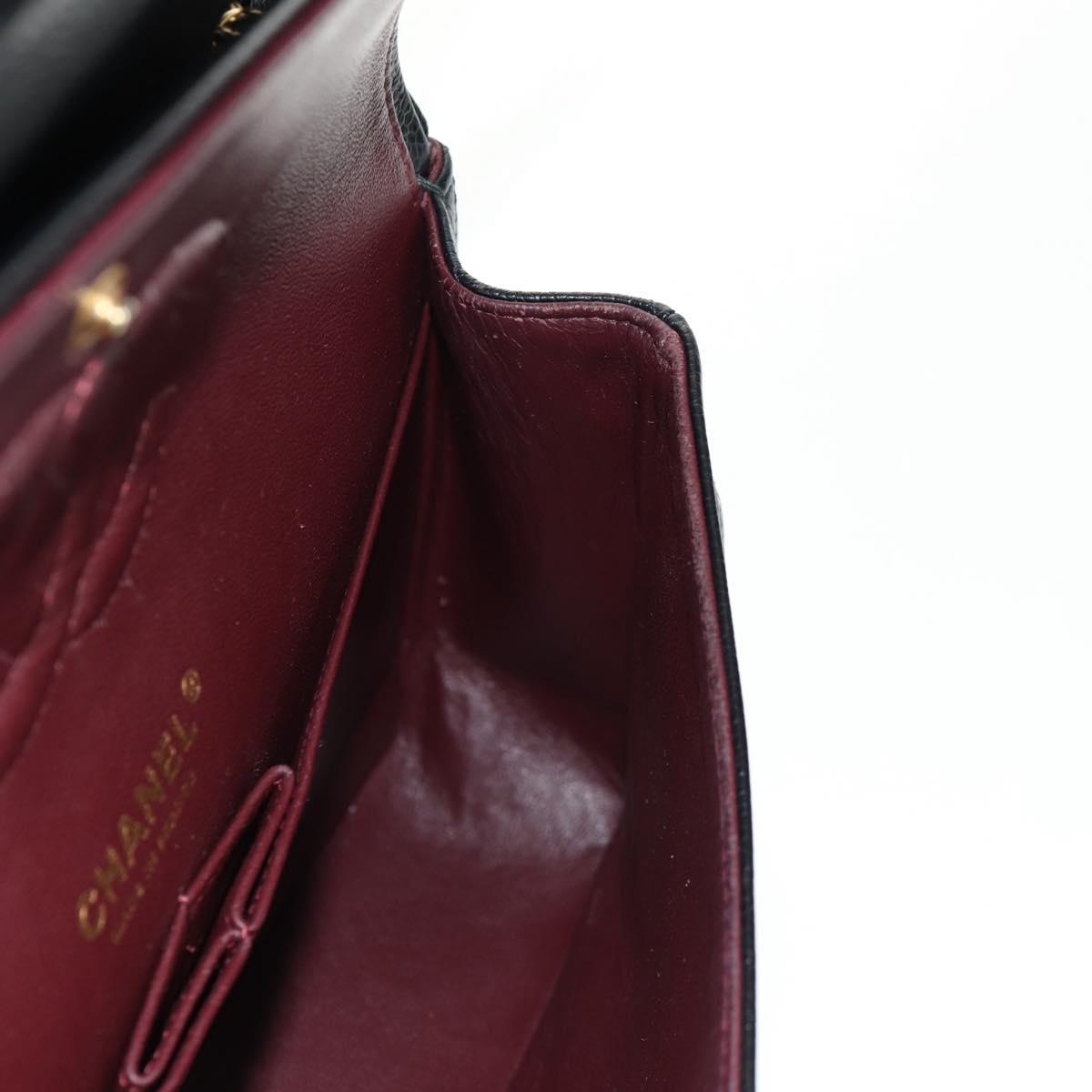 CHANEL Matelasse 25 Double Flap Chain Bag Caviar Skin Black Gold CC Auth 141138M