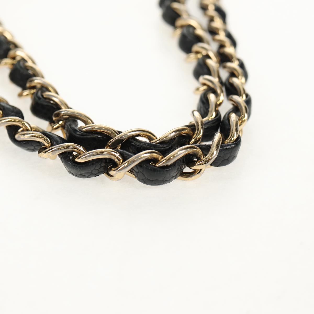 CHANEL Matelasse 25 Double Flap Chain Bag Caviar Skin Black Gold CC Auth 141138M