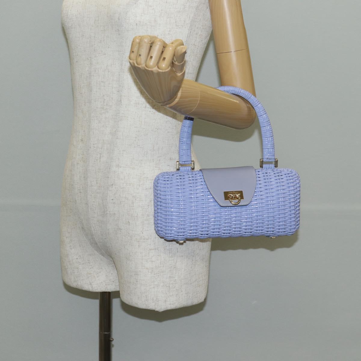 Salvatore Ferragamo Gancini Hand Bag Rattan Purple Gold Auth 141146SAV
