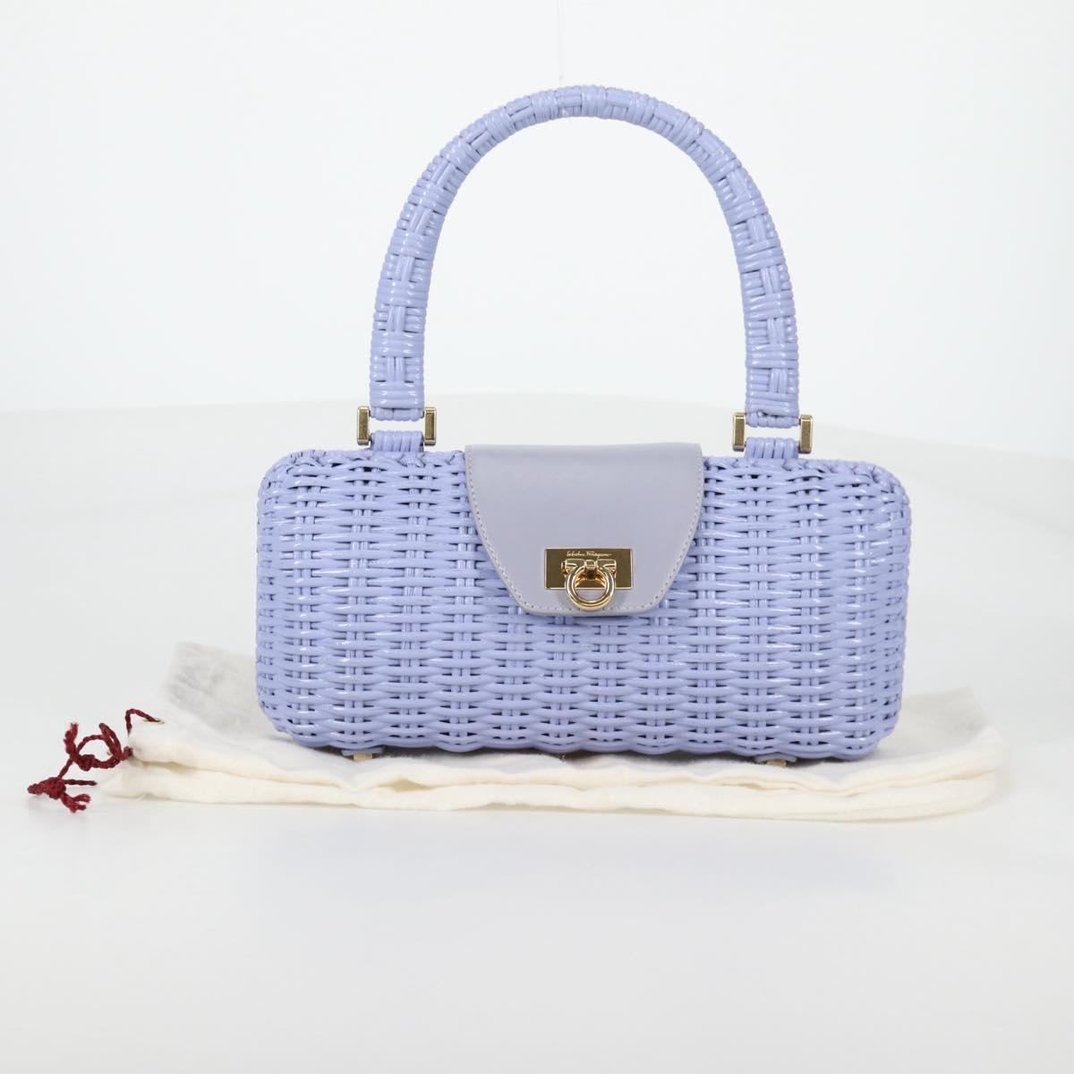 Salvatore Ferragamo Gancini Hand Bag Rattan Purple Gold Auth 141146V