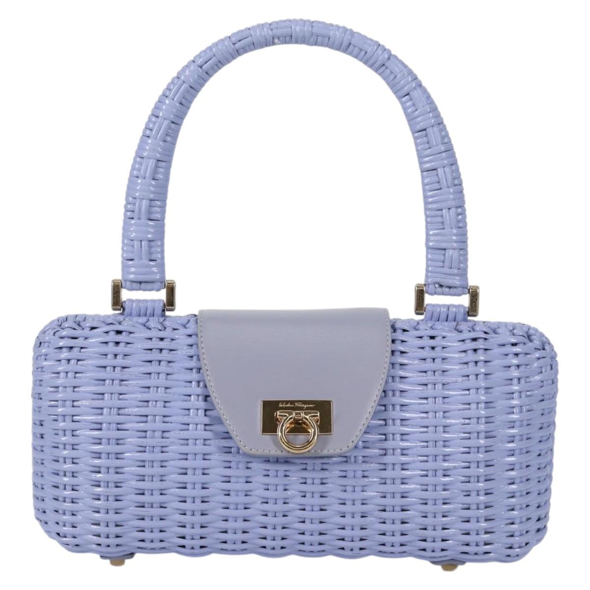 Salvatore Ferragamo Gancini Hand Bag Rattan Purple Gold Auth 141146V