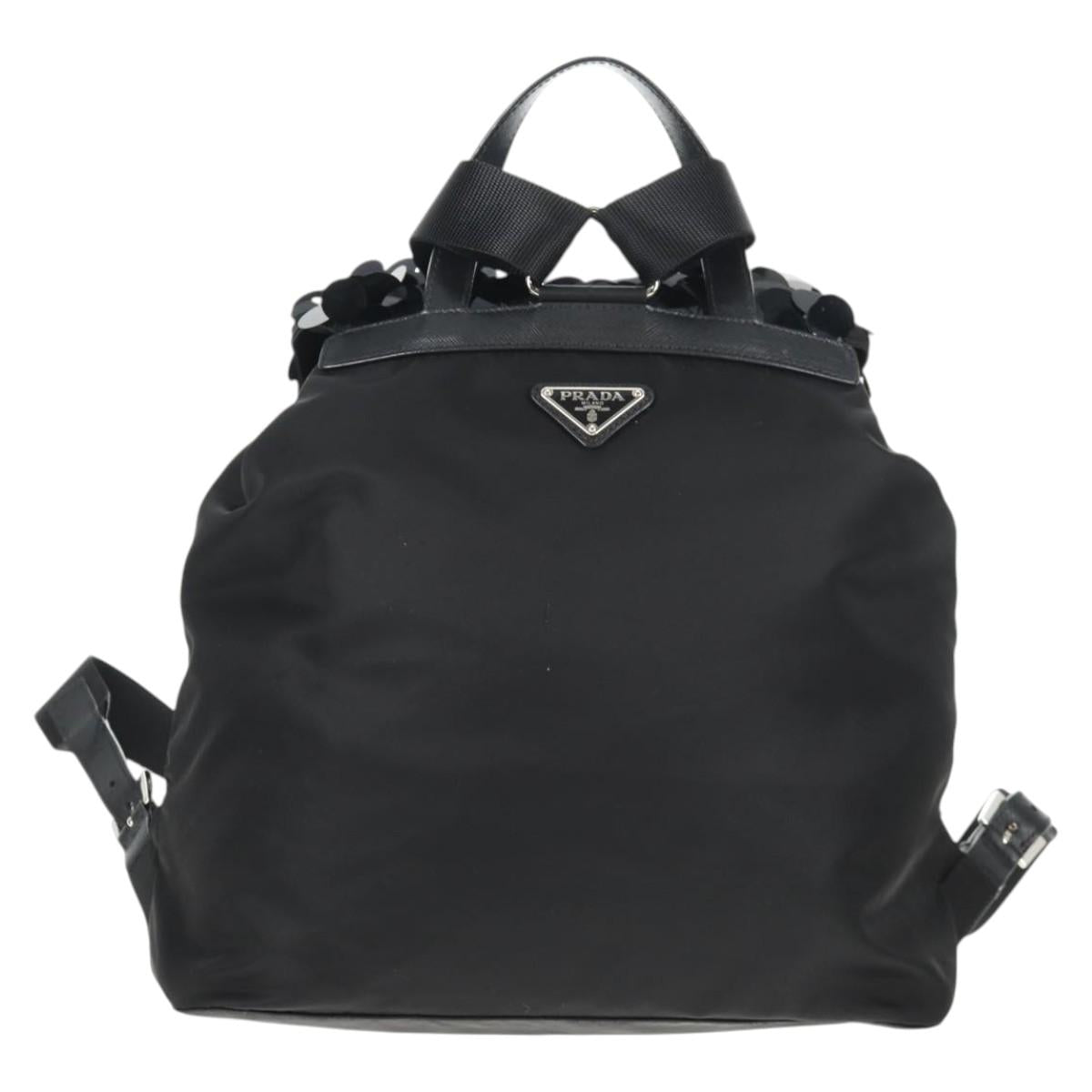 PRADA Sequin Backpack Nylon Black Silver Auth 141151M
