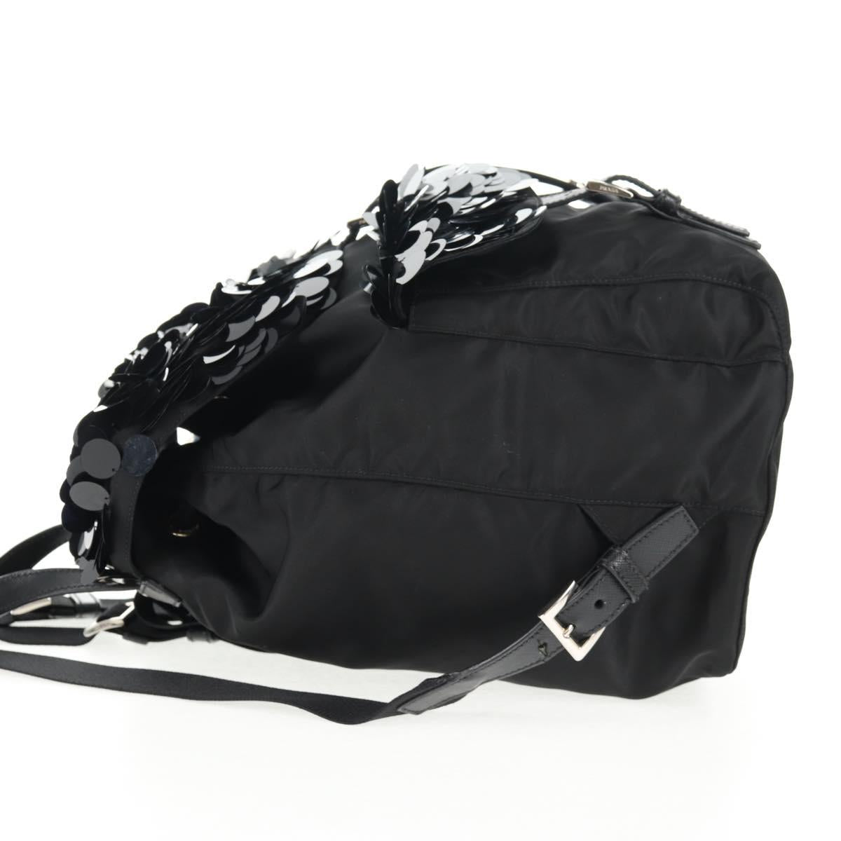 PRADA Sequin Backpack Nylon Black Silver Auth 141151M