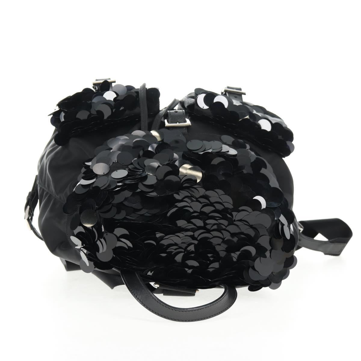PRADA Sequin Backpack Nylon Black Silver Auth 141151M