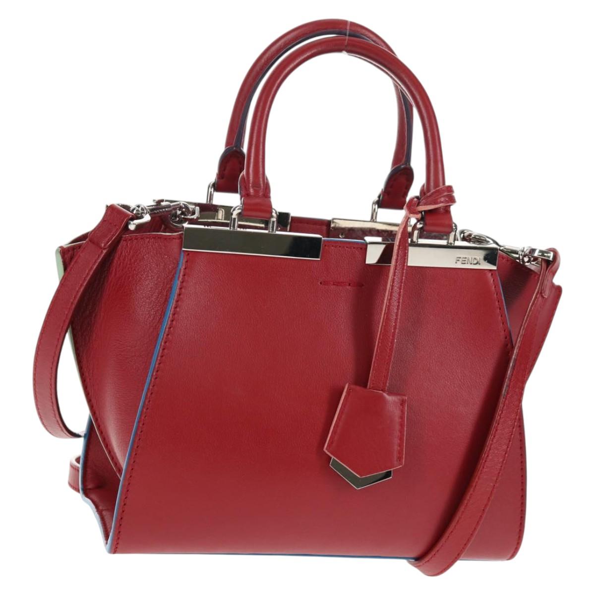 FENDI Petite To Jules Hand Bag Leather 2way Red Silver Auth 141155V