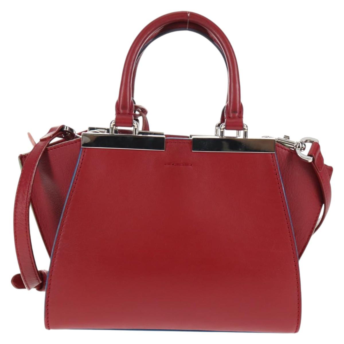 FENDI Petite To Jules Hand Bag Leather 2way Red Silver Auth 141155V