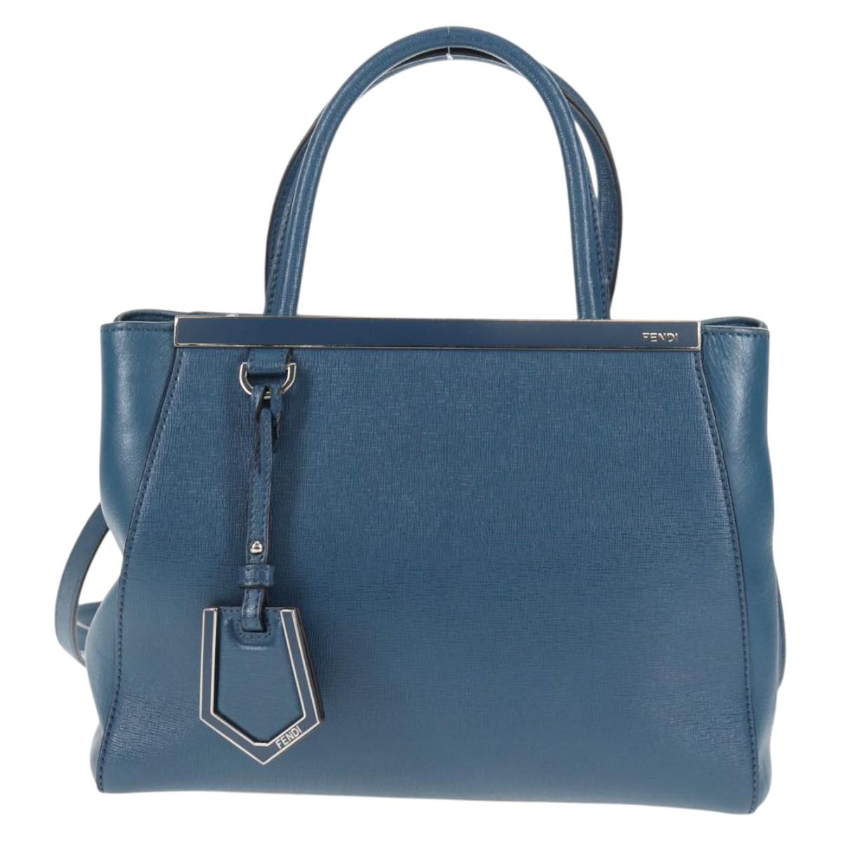 FENDI Petite To Jules Hand Bag Leather 2way Blue Silver Auth 141157