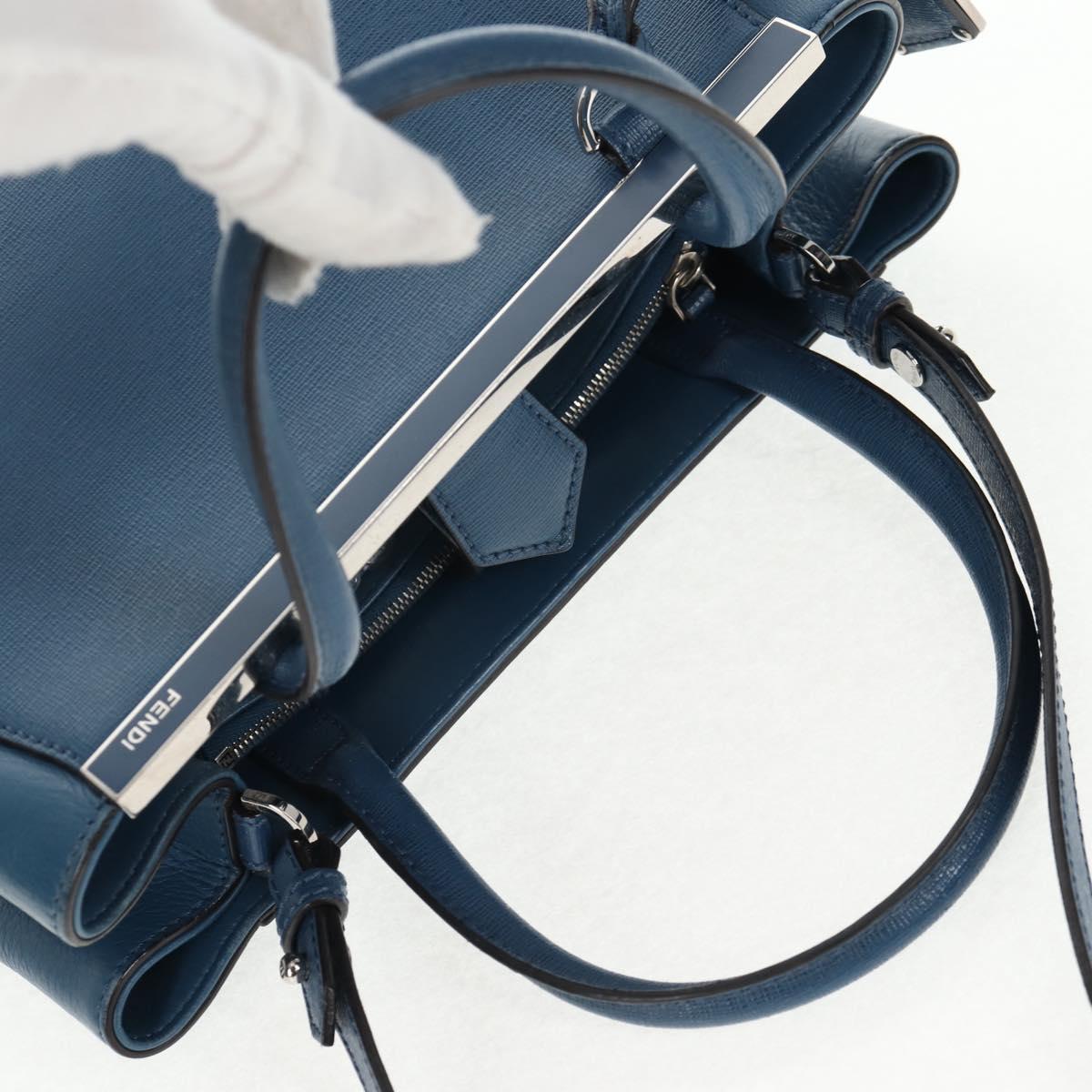 FENDI Petite To Jules Hand Bag Leather 2way Blue Silver Auth 141157