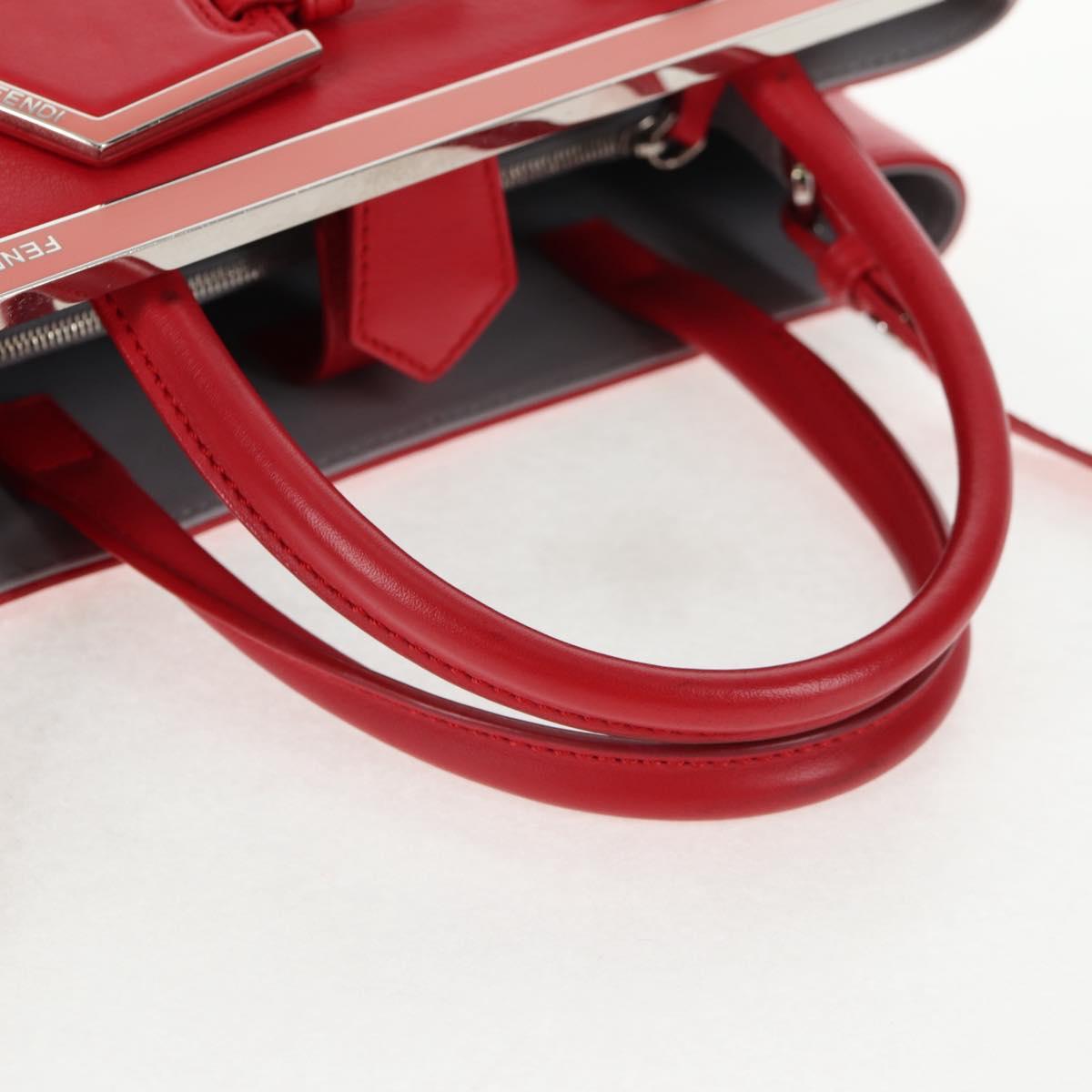 FENDI Petite To Jules Hand Bag Leather 2way Red Silver Auth 141158V