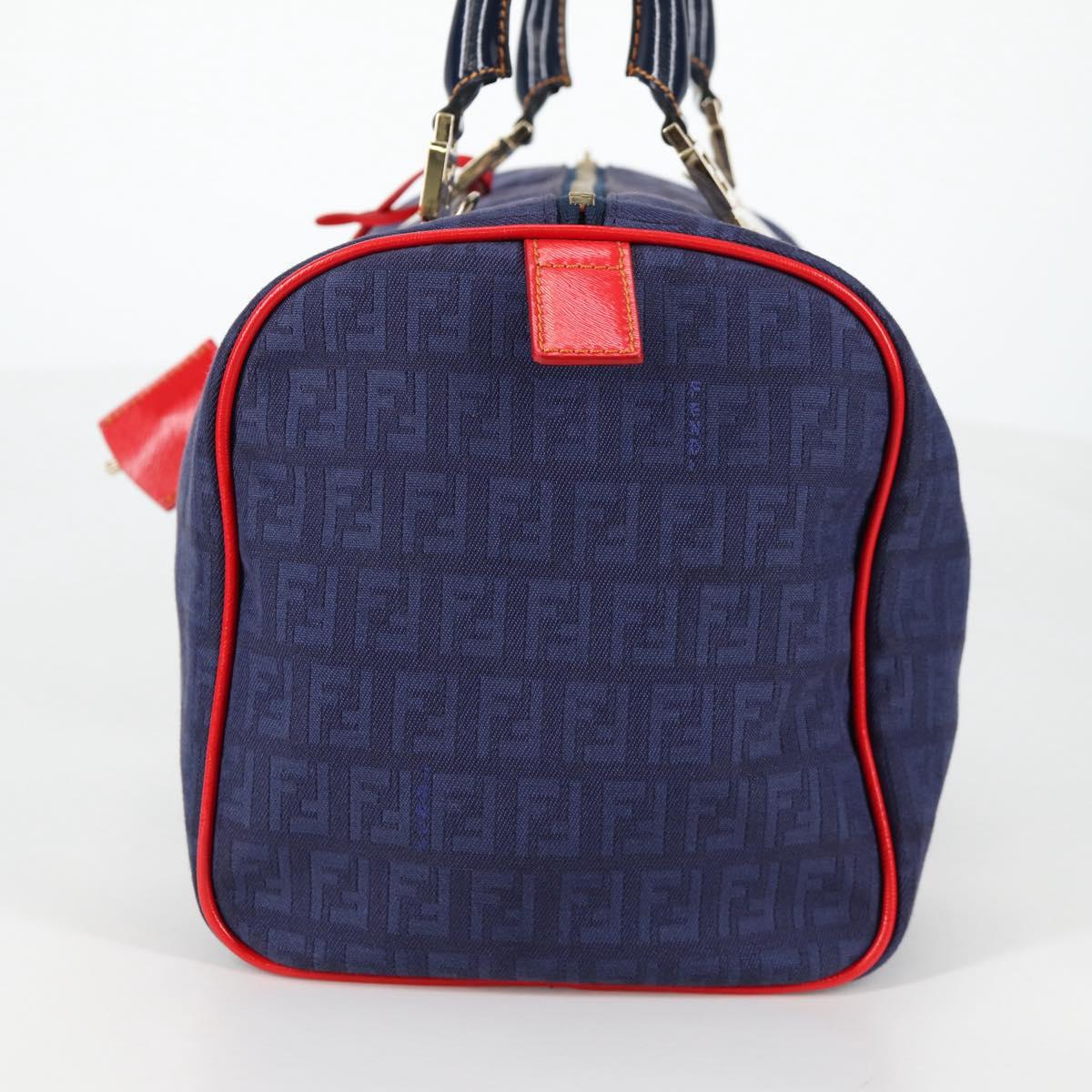 FENDI Zucchino Canvas Boston Bag Navy Gold Auth 141159V