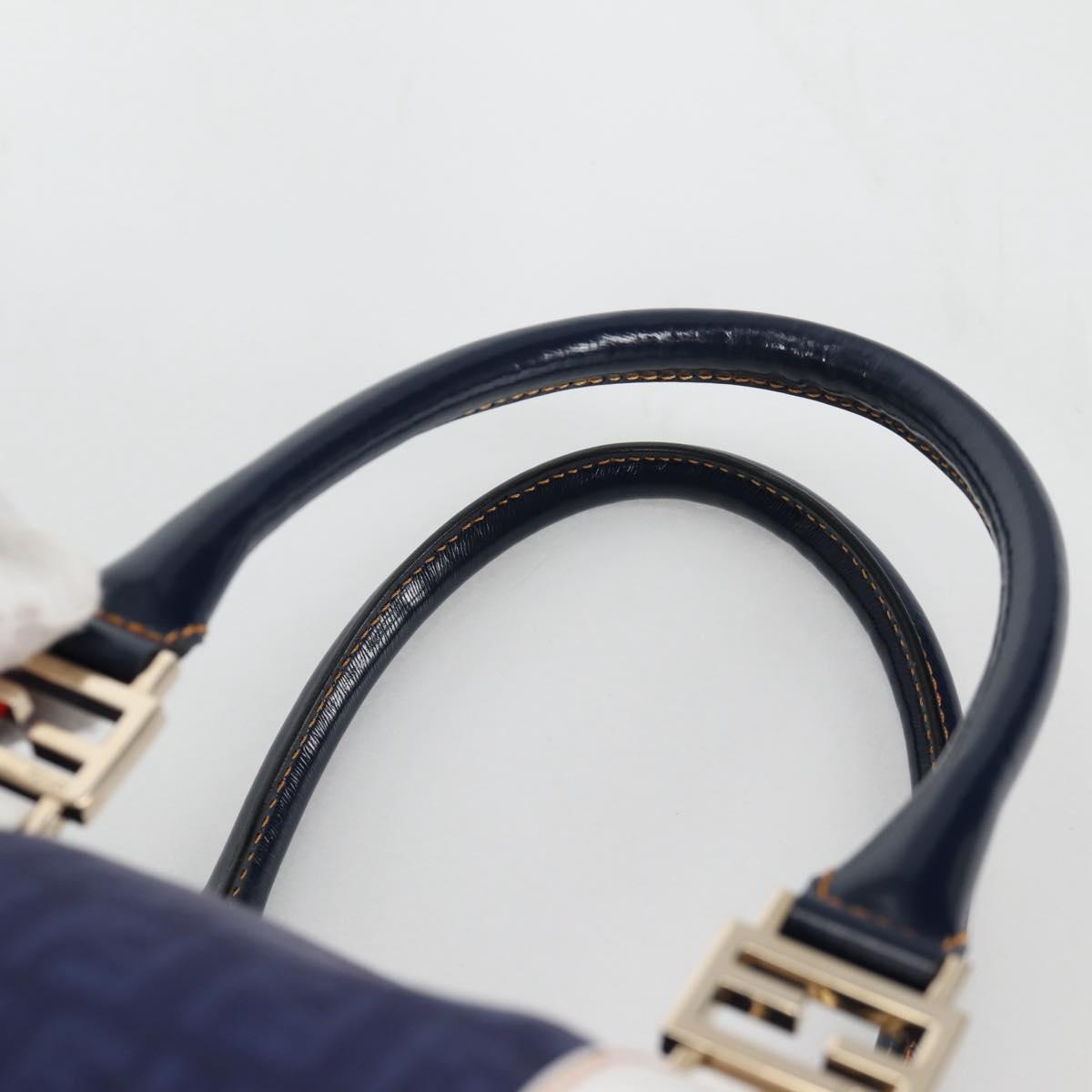 FENDI Zucchino Canvas Boston Bag Navy Gold Auth 141159V