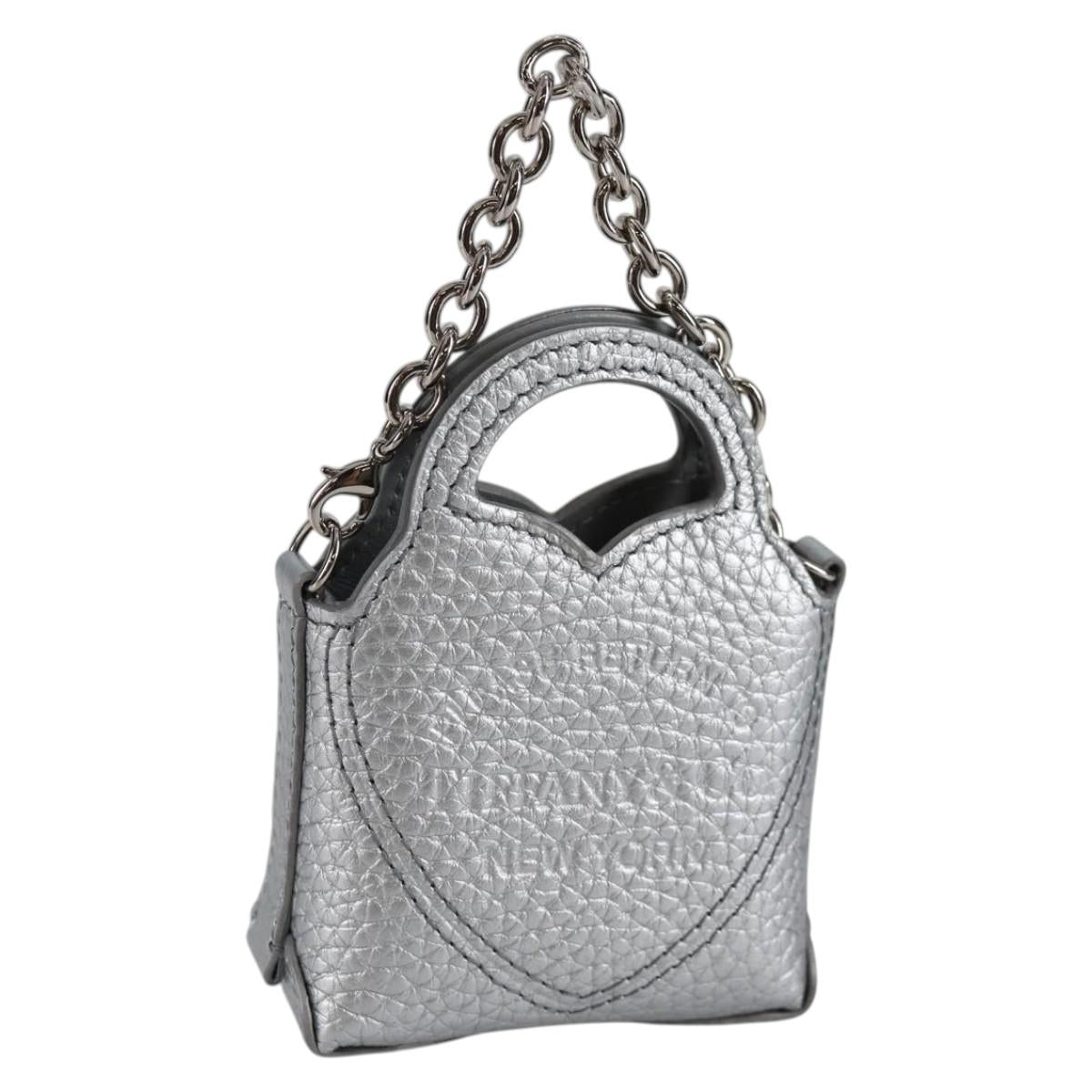 TIFFANY&Co. Return To Micro Tote Charm Leather Silver Auth 141171M