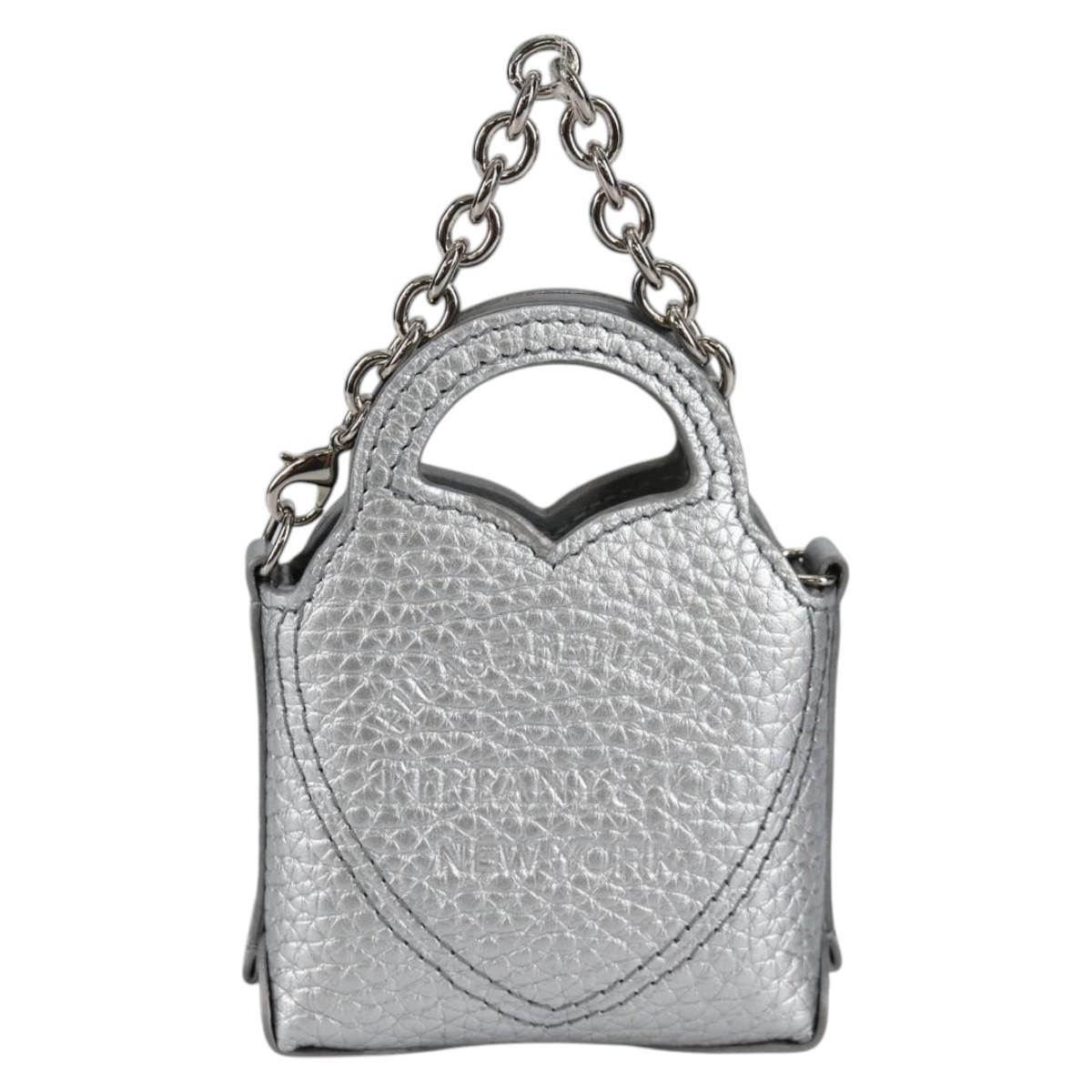 TIFFANY&Co. Return To Micro Tote Charm Leather Silver Auth 141171M