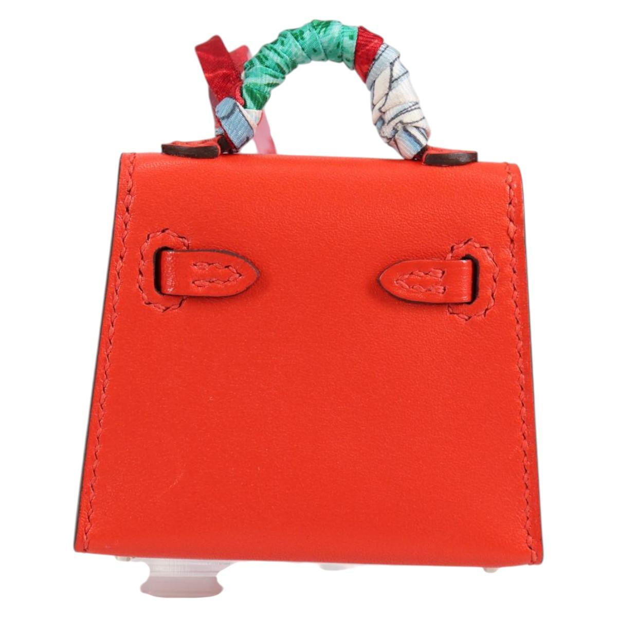 HERMES Micro Kelly Bag Charm Leather Orange Auth 141175SM