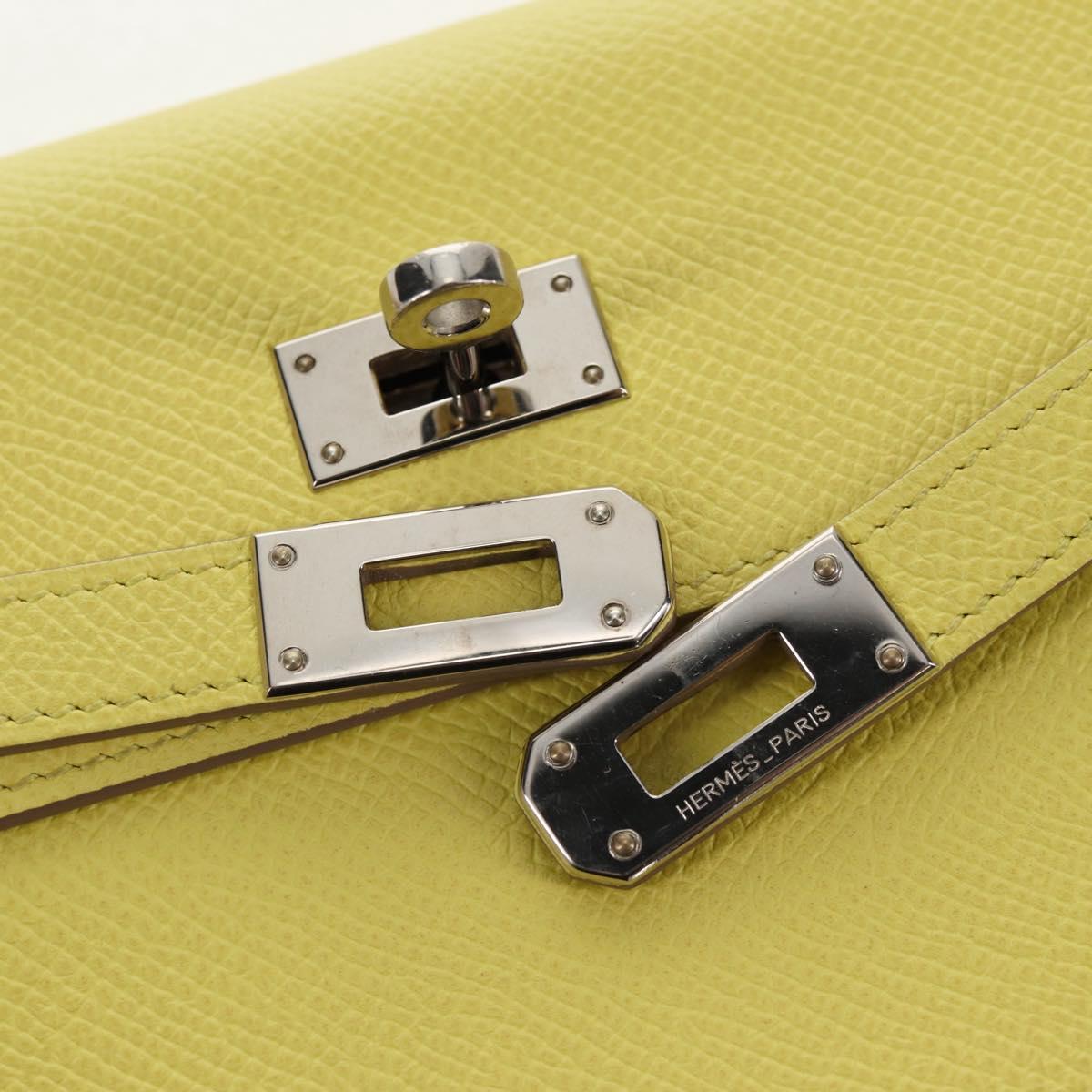 HERMES Kelly Long Wallet Leather Yellow Silver Auth 141186M