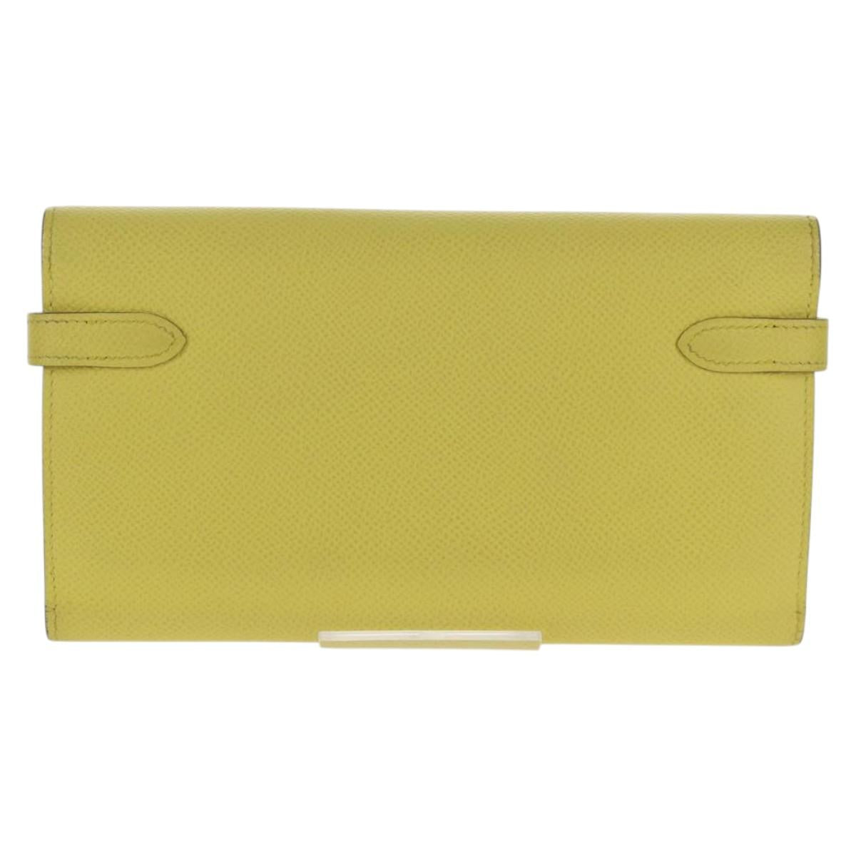 HERMES Kelly Long Wallet Leather Yellow Silver Auth 141186M