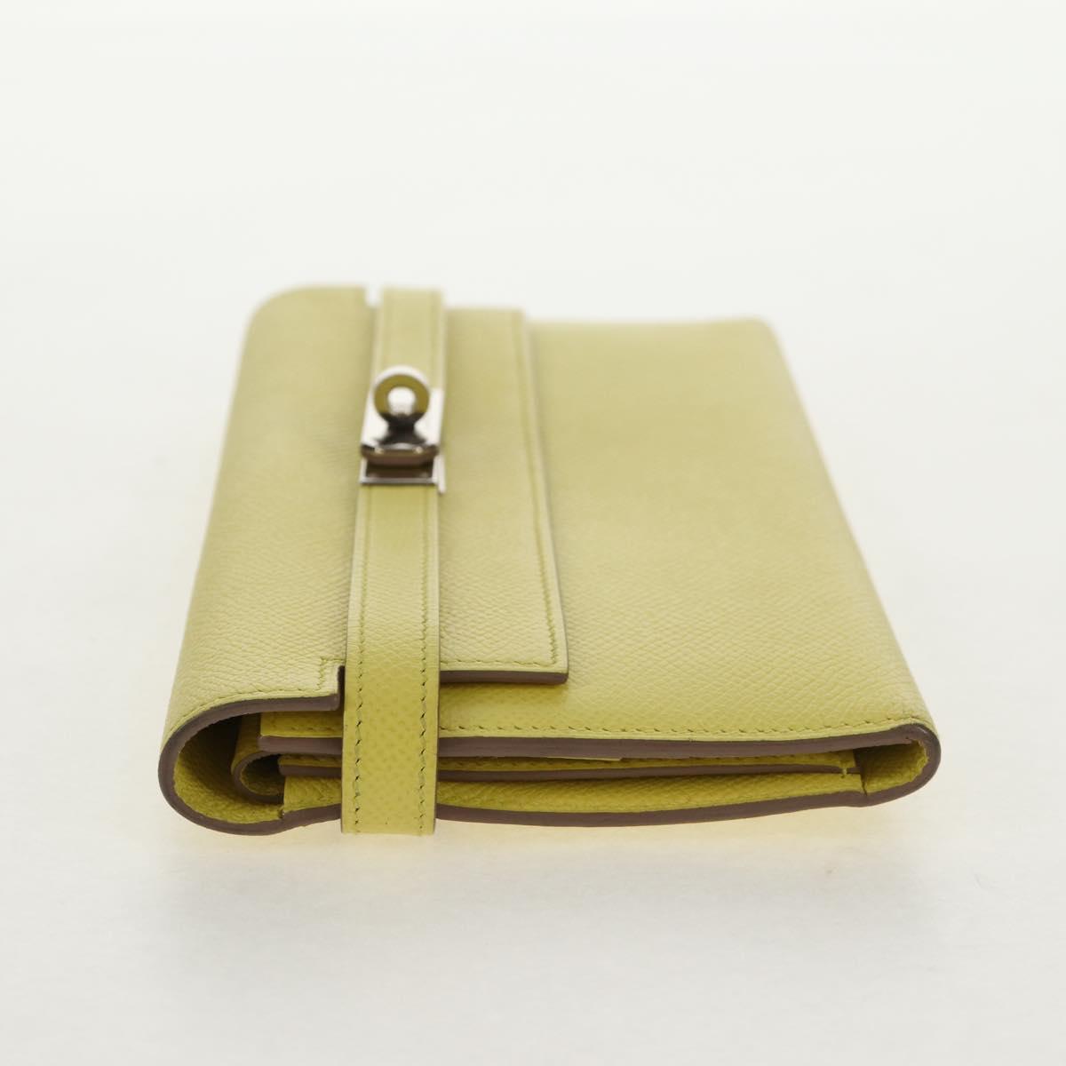 HERMES Kelly Long Wallet Leather Yellow Silver Auth 141186M