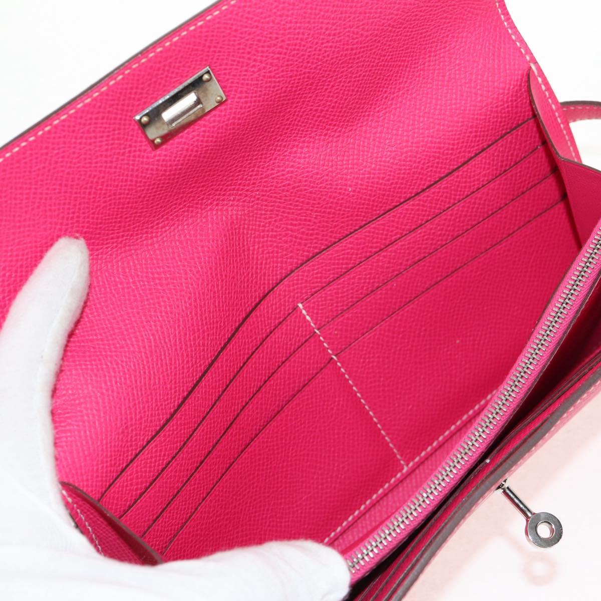 HERMES Kelly Long Wallet Leather Pink Silver Auth 141187M