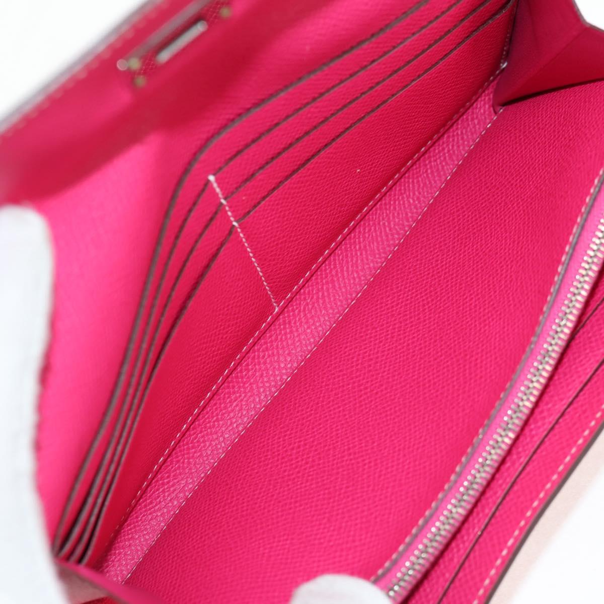 HERMES Kelly Long Wallet Leather Pink Silver Auth 141187M