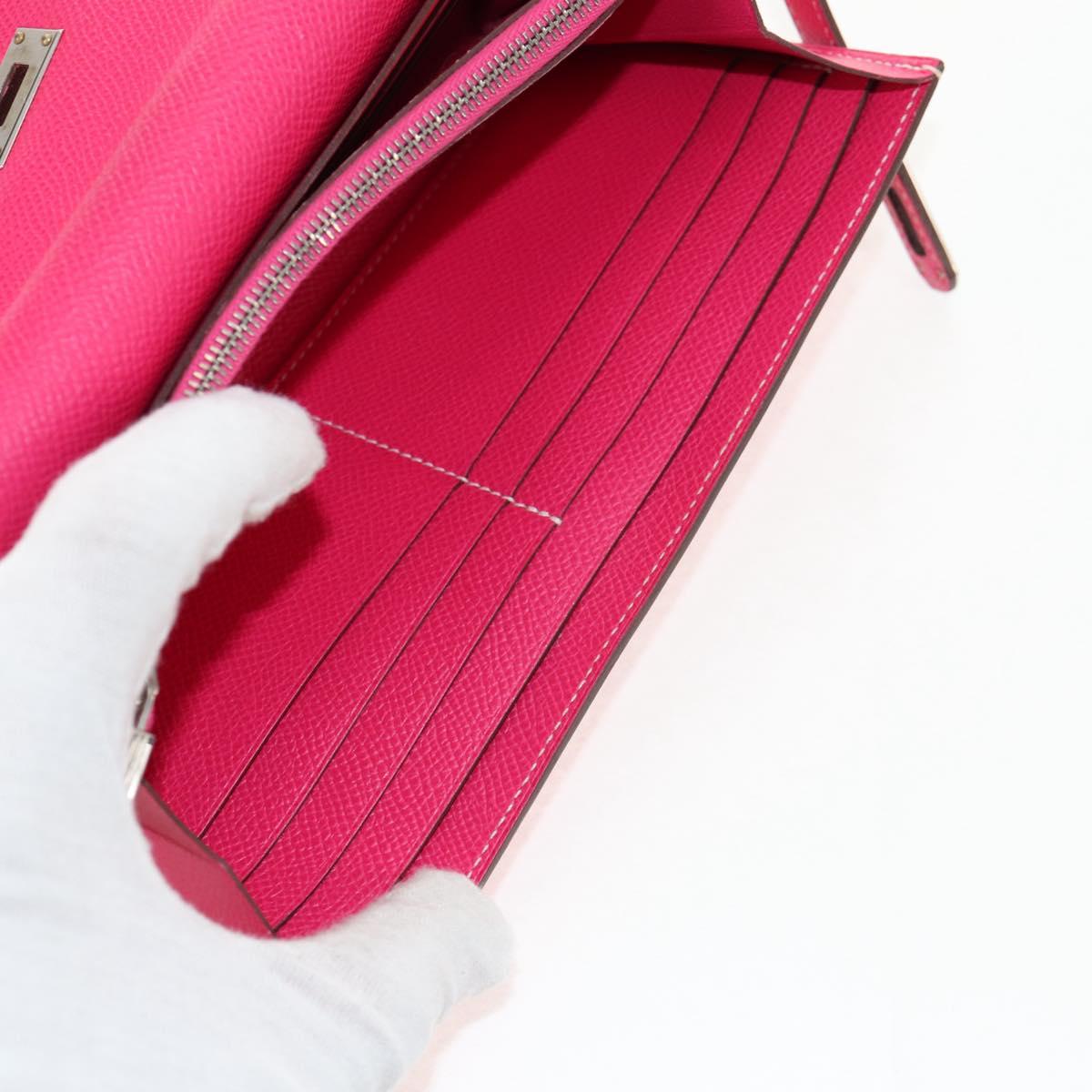 HERMES Kelly Long Wallet Leather Pink Silver Auth 141187M