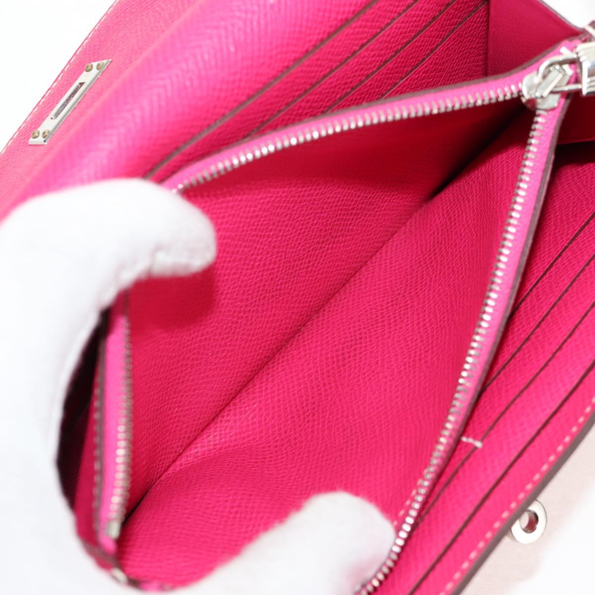HERMES Kelly Long Wallet Leather Pink Silver Auth 141187M