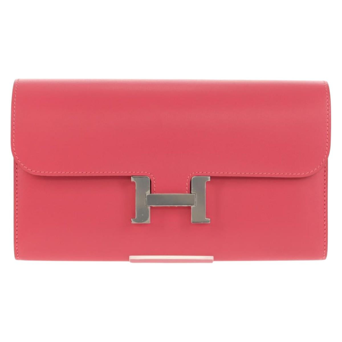 HERMES Constance Long Wallet Leather Pink Auth 141188SM