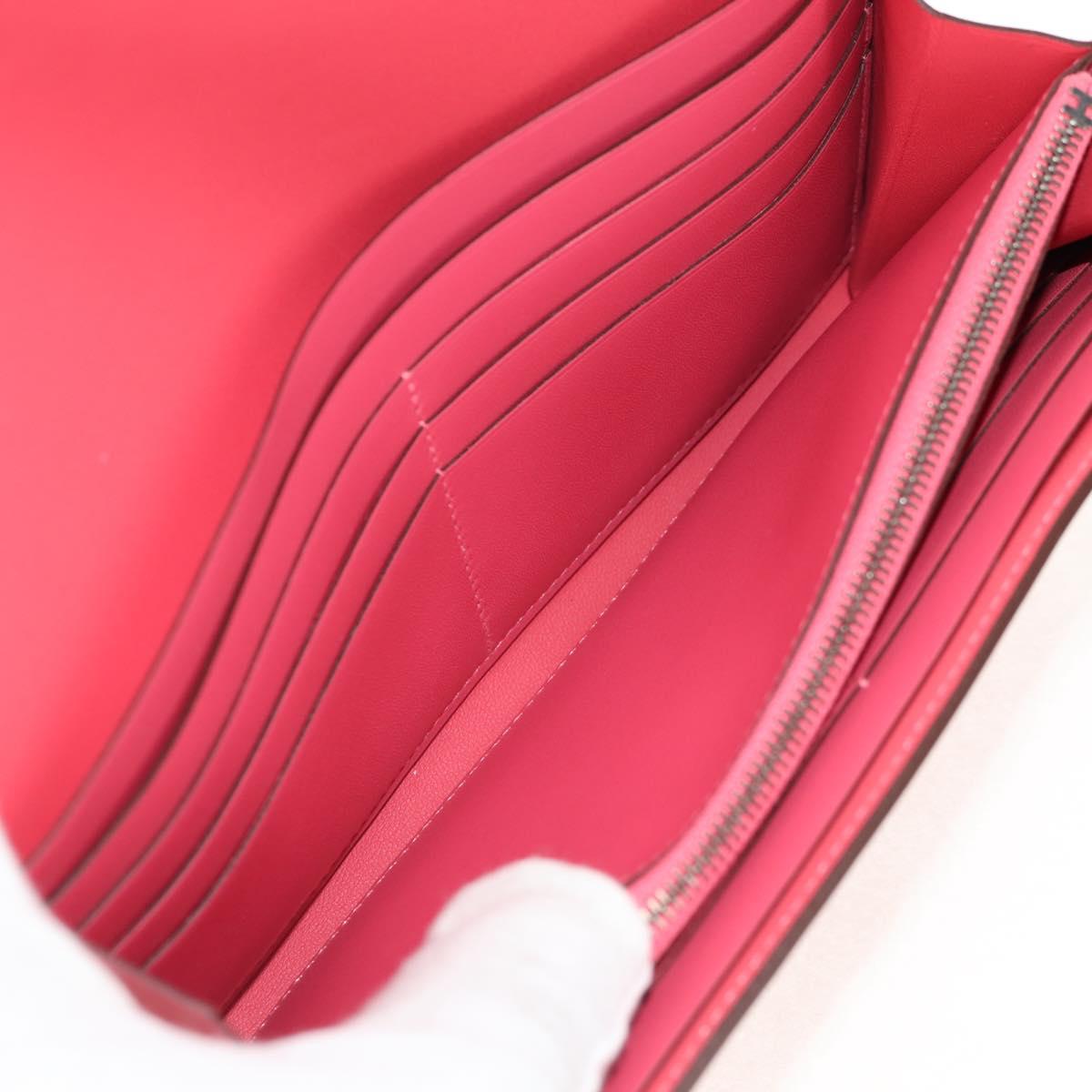 HERMES Constance Long Wallet Leather Pink Auth 141188SM