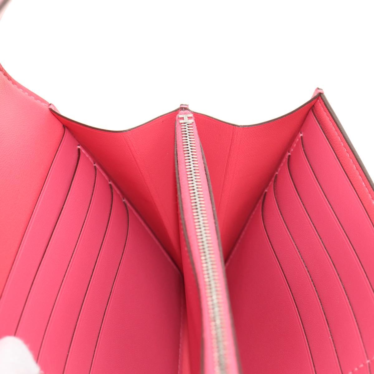 HERMES Constance Long Wallet Leather Pink Auth 141188M