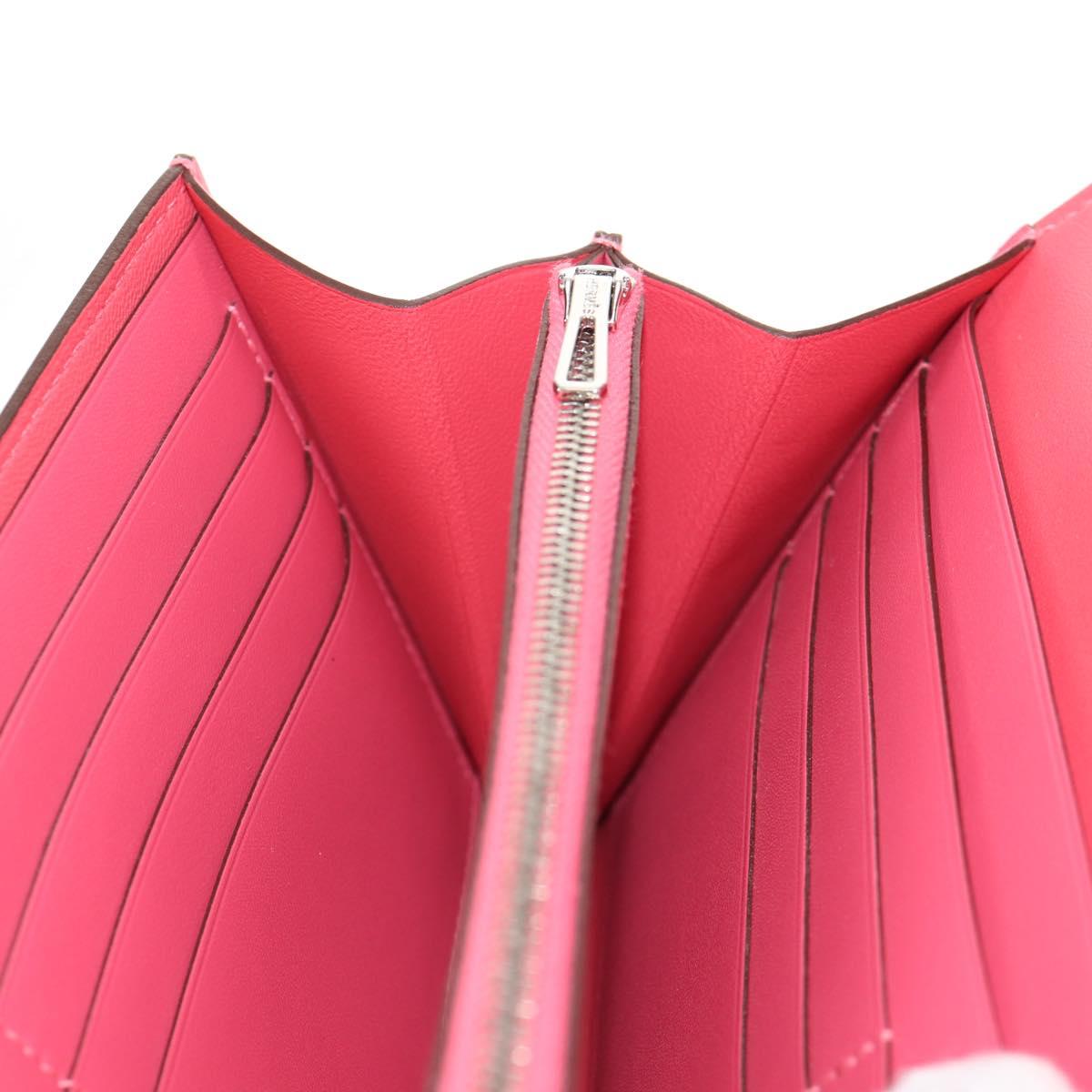 HERMES Constance Long Wallet Leather Pink Auth 141188M