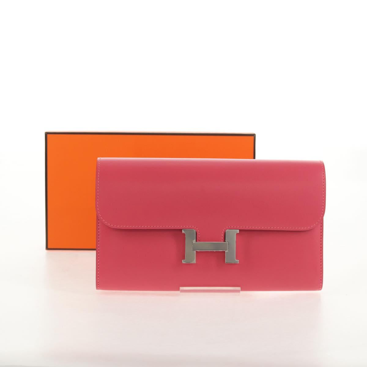 HERMES Constance Long Wallet Leather Pink Auth 141188M