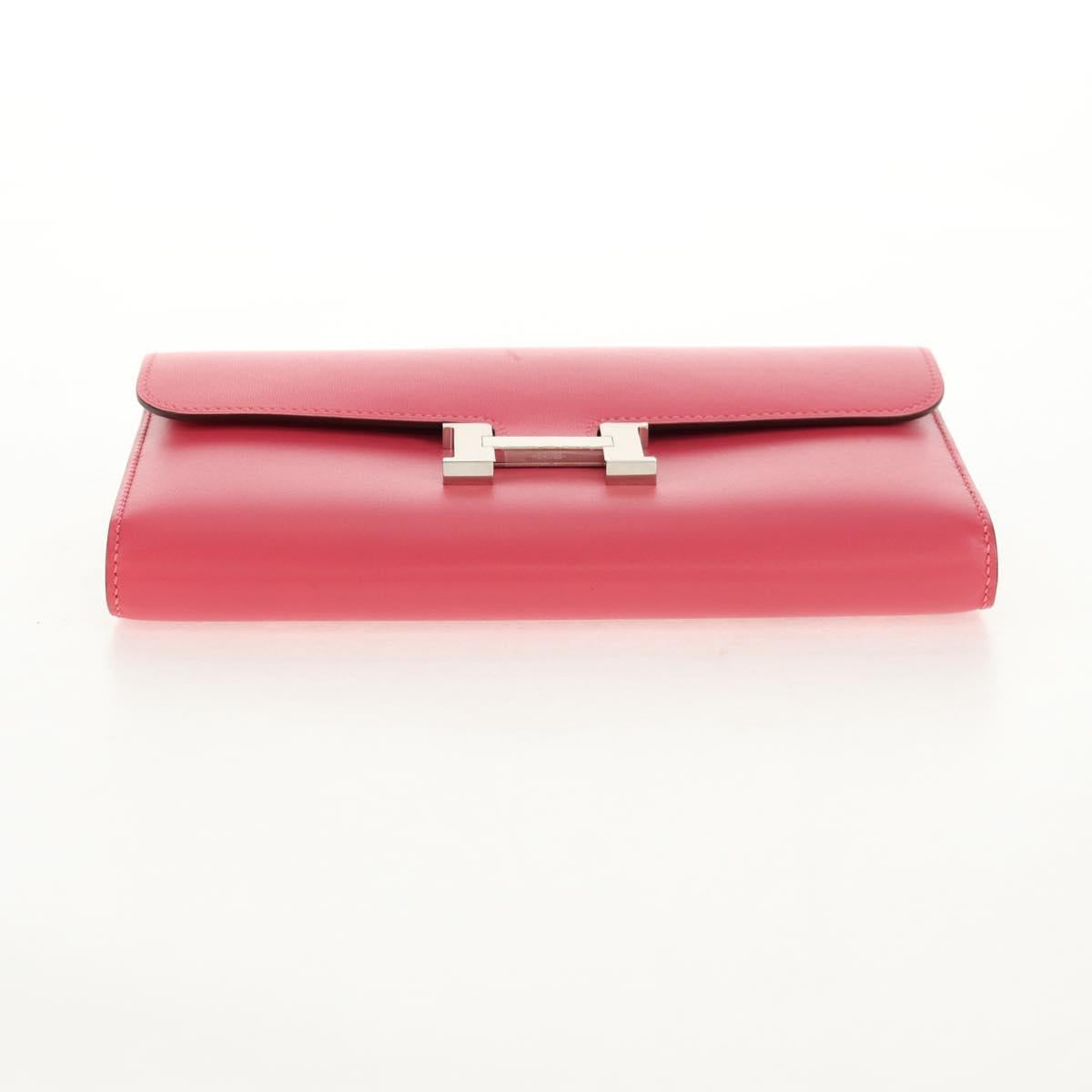 HERMES Constance Long Wallet Leather Pink Auth 141188SM