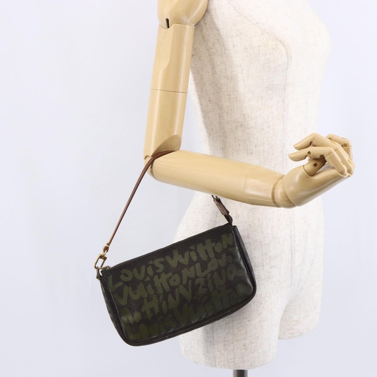LOUIS VUITTON Graffiti Pochette Accessoires Pouch Khaki M92191 LV Auth 141215