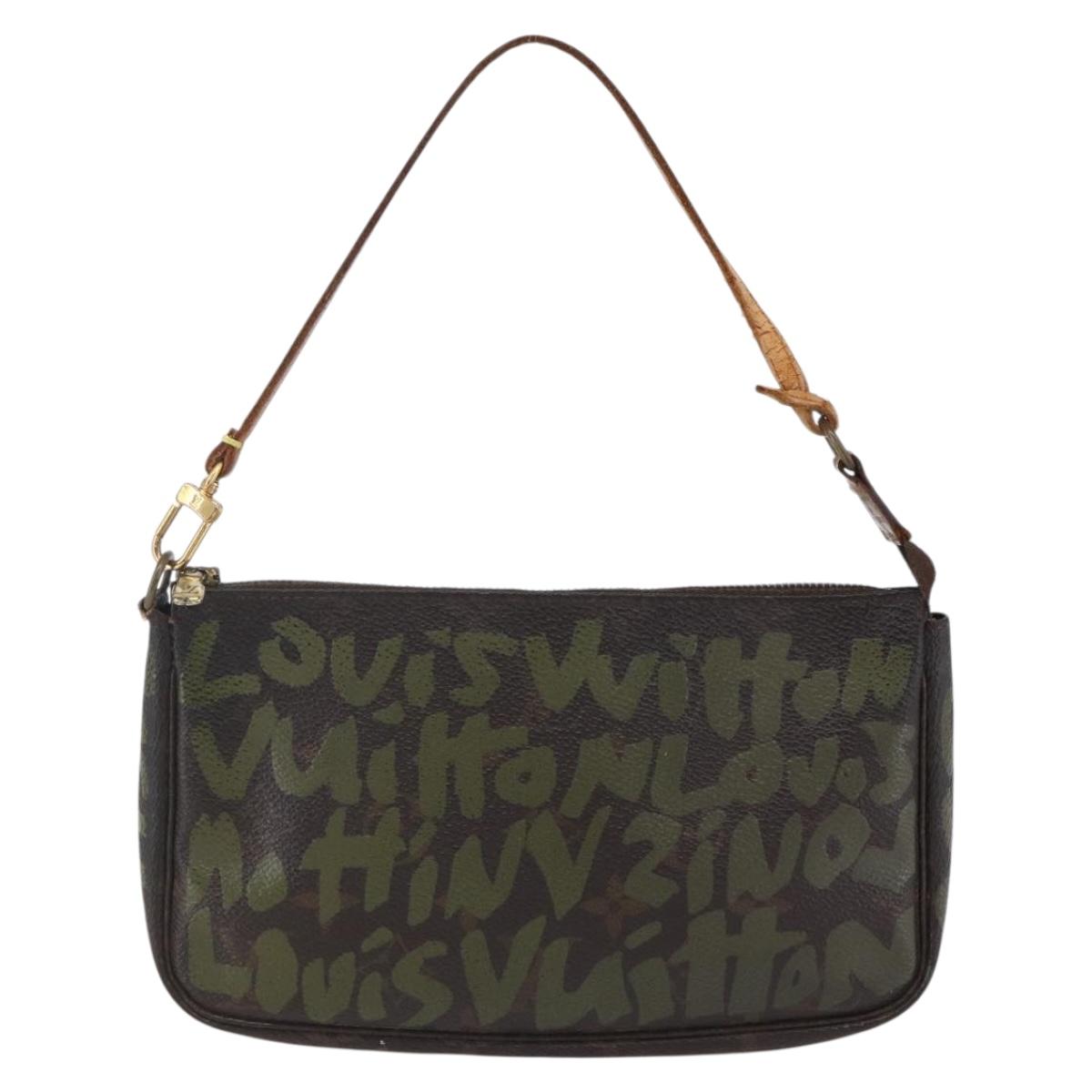 LOUIS VUITTON Graffiti Pochette Accessoires Pouch Khaki M92191 LV Auth 141215