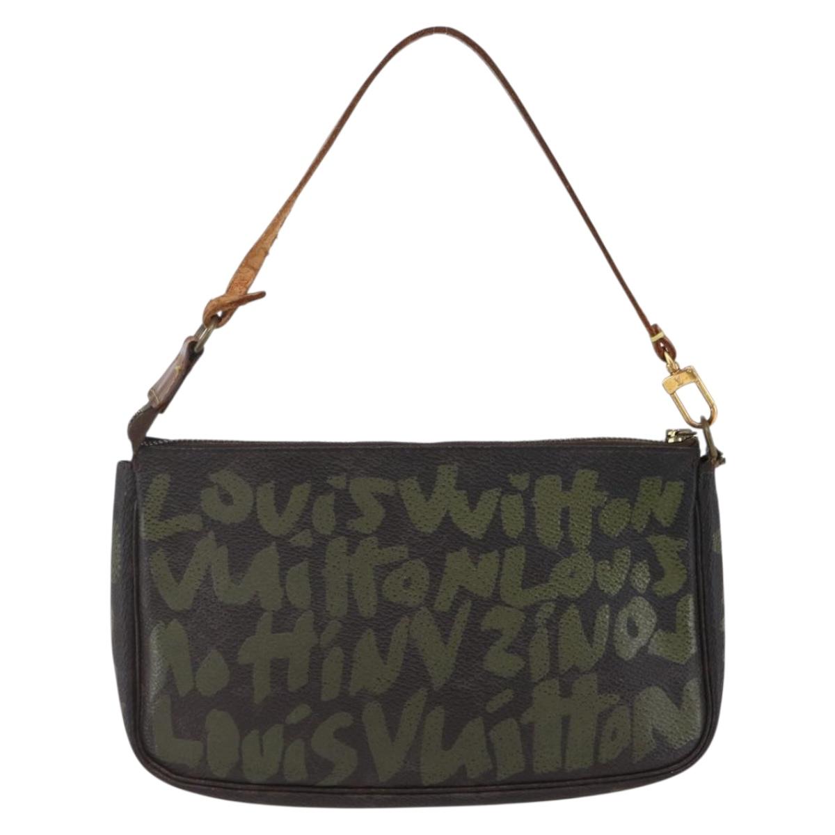 LOUIS VUITTON Graffiti Pochette Accessoires Pouch Khaki M92191 LV Auth 141215
